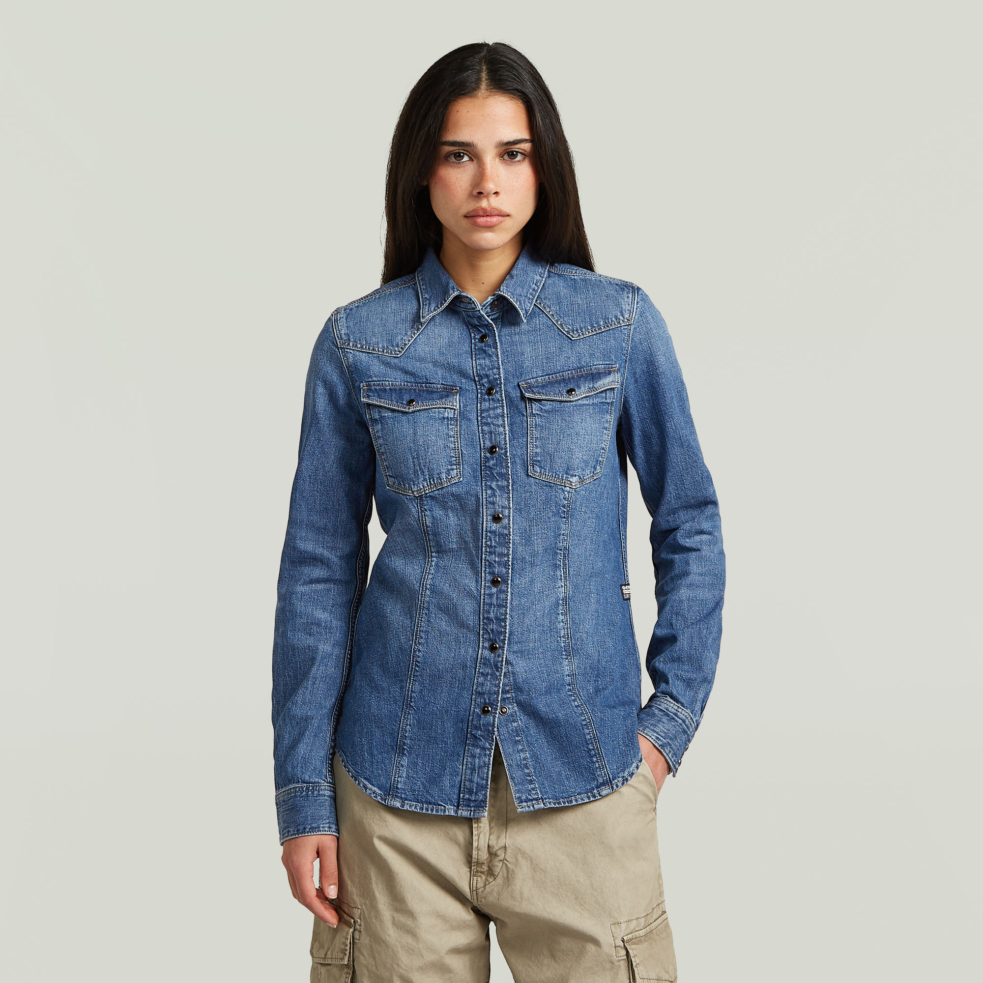 3301 Long Sleeve Hemd - Mittelblau - Damen