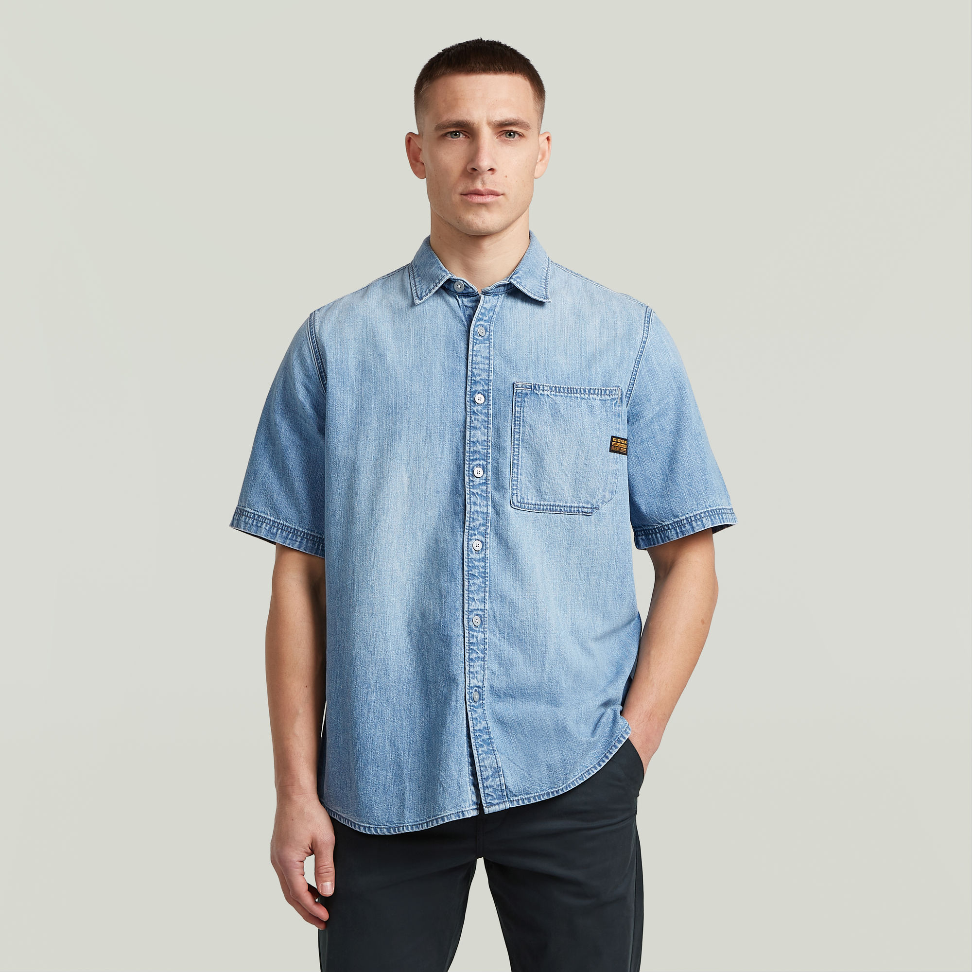 Regular 1-Pocket Hemd - Mittelblau - Herren