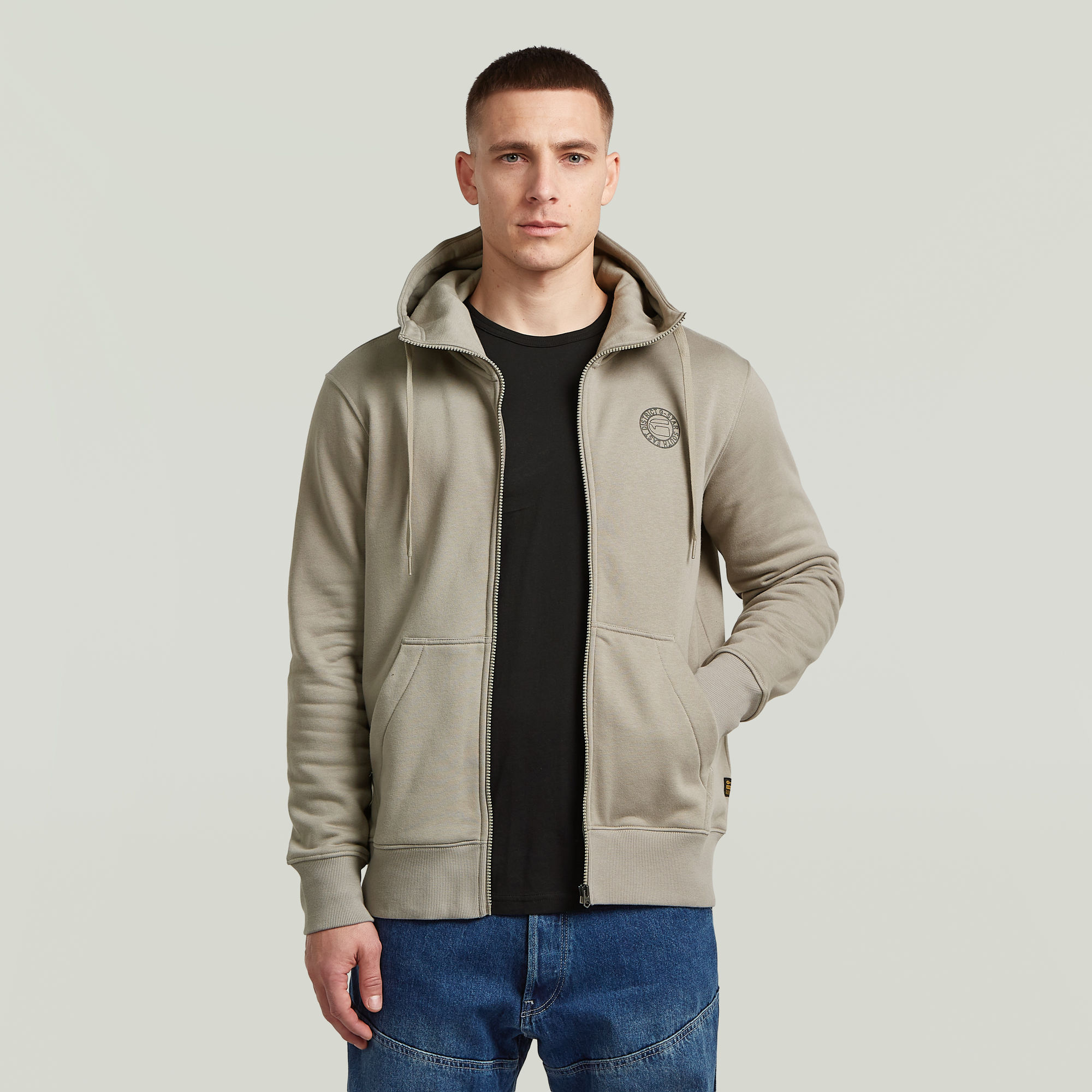 Round Logo Hoodie Zip Sweater - Beige - Herren