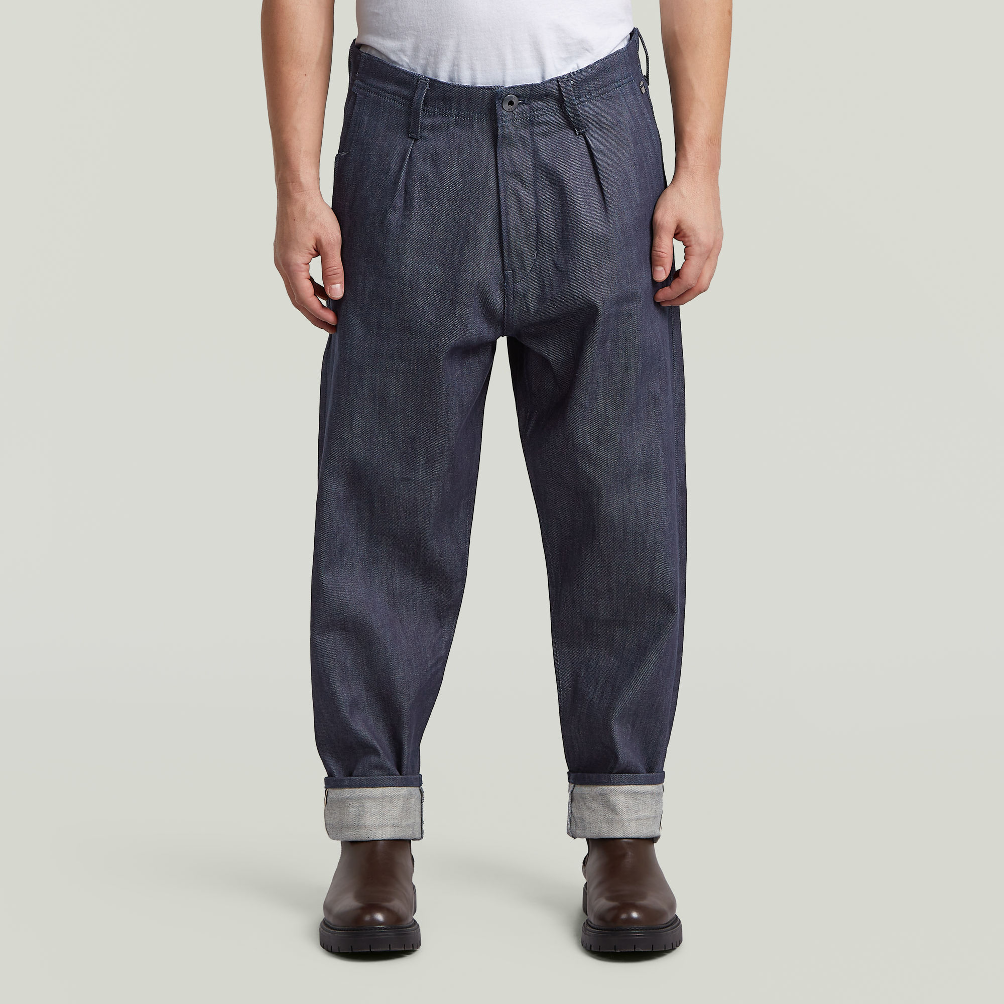 Ignaz Correct Pleated Chino Relaxed Selvedge - Dunkelblau - Herren