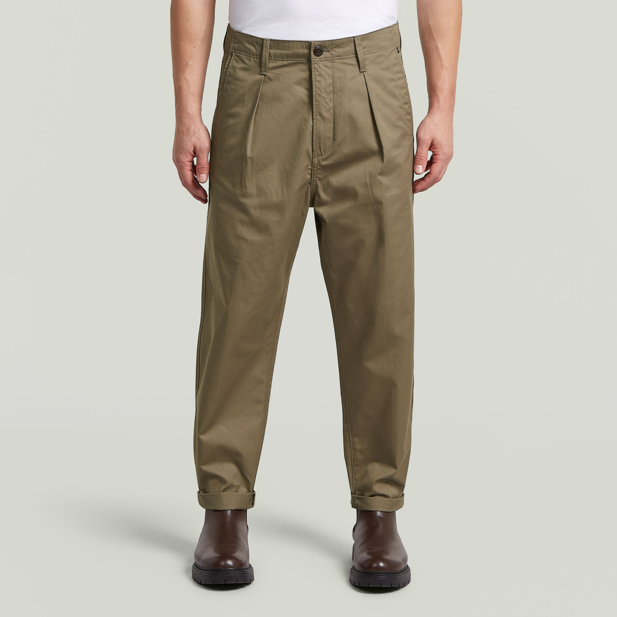 The Ignaz- Correct Pleated Chino Relaxed - Braun - Herren