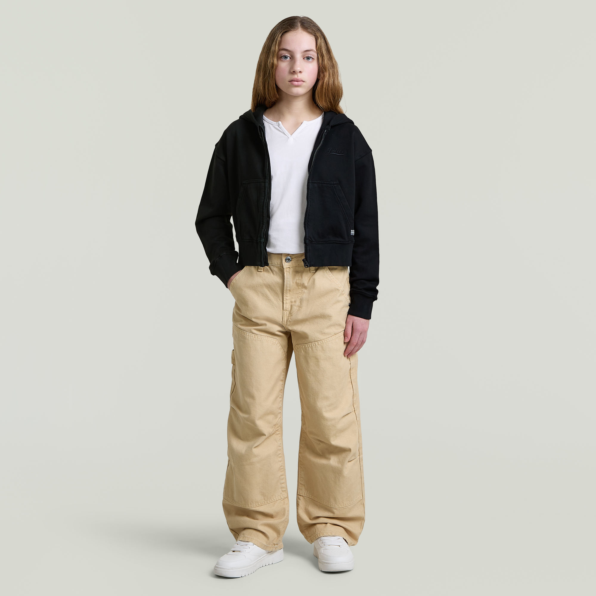 Thumbnail - Girls Hooded Cropped Sweatshirt - Schwarz - mädchen