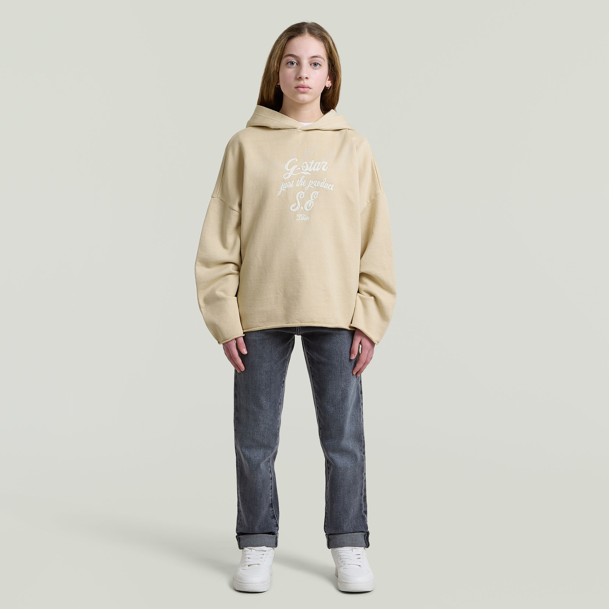 Thumbnail - Girls Basic Hooded Sweatshirt - Beige - mädchen