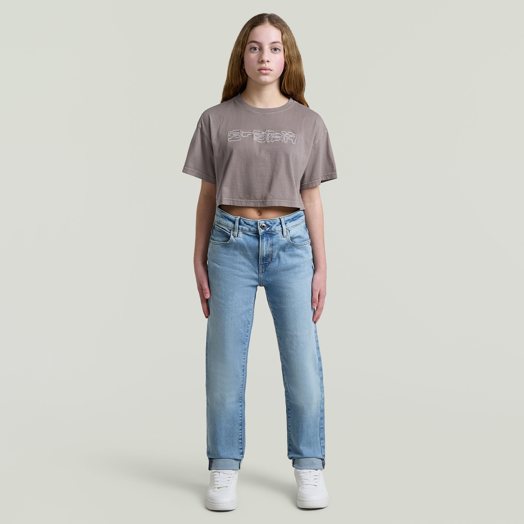 Thumbnail - Girls Boxy Cropped T-Shirt - Grau - mädchen