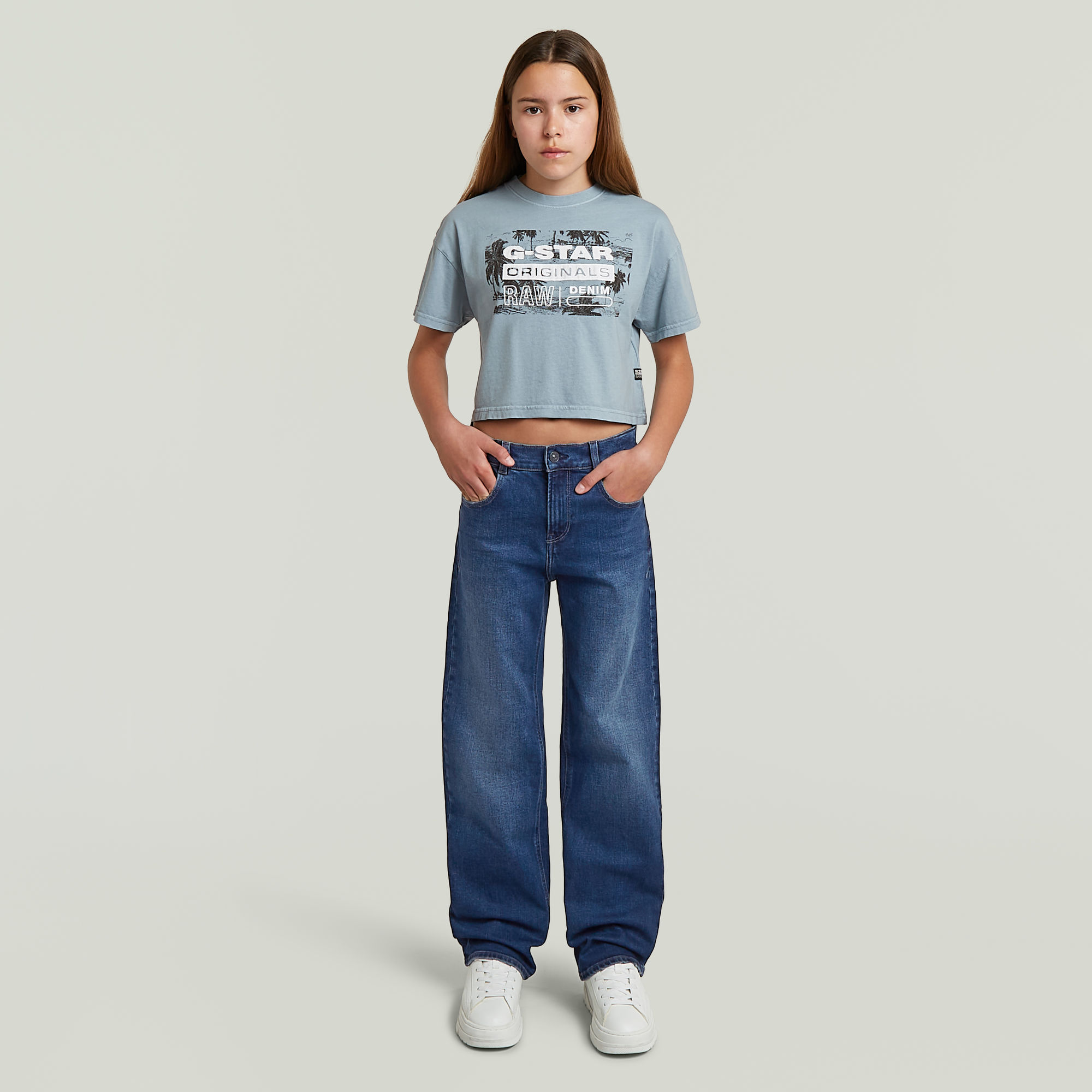 Thumbnail - Girls Cropped Relaxed T-Shirt - Hellblau - mädchen