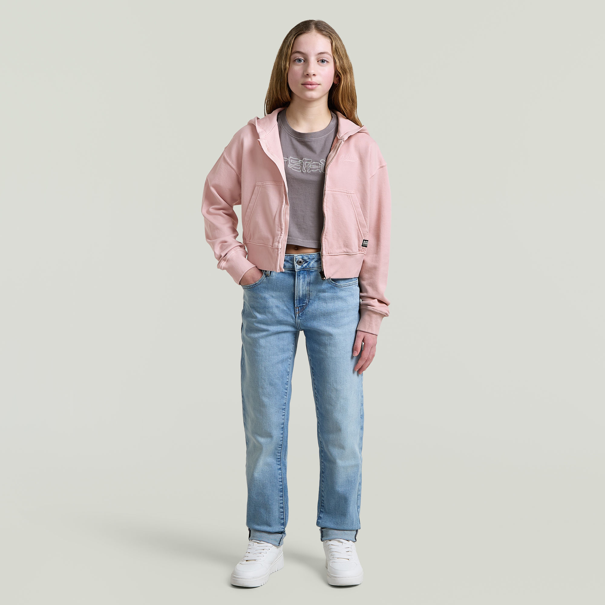 Thumbnail - Girls Hooded Cropped Sweatshirt - Pink - mädchen