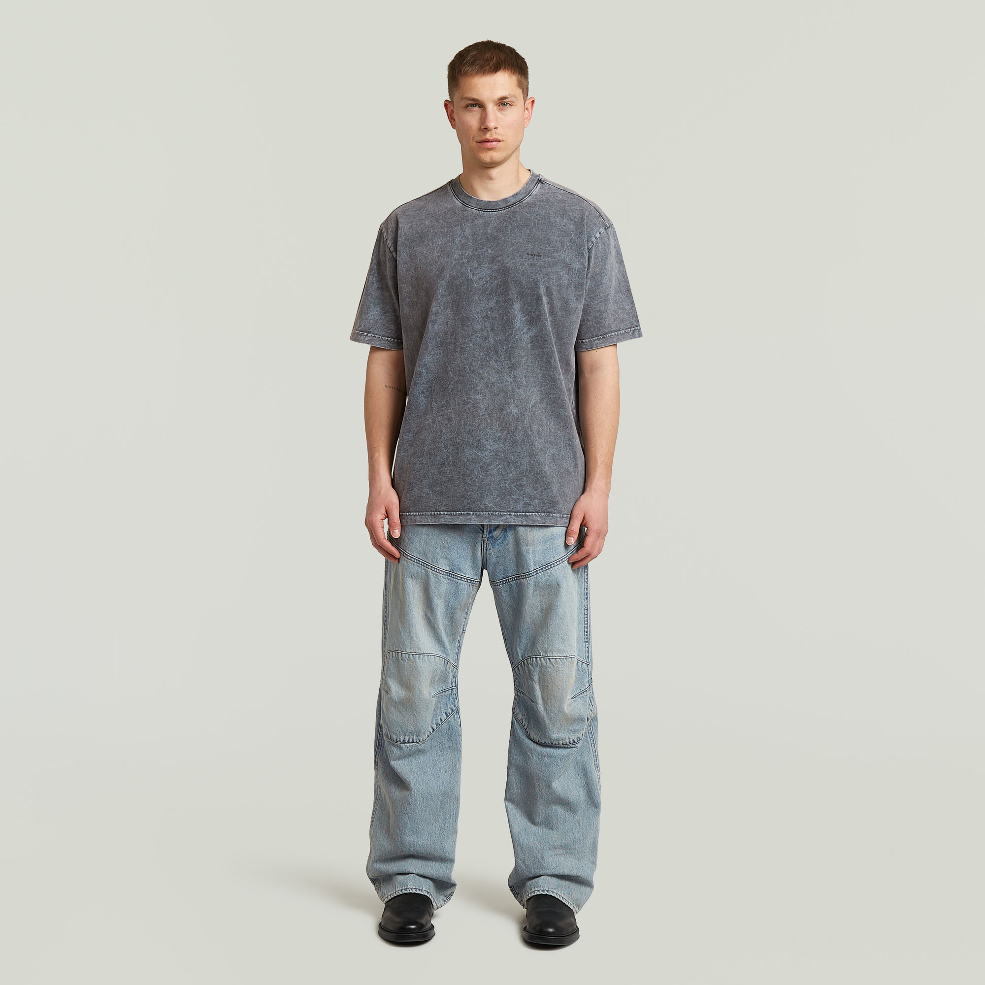 Thumbnail - Acid Washed T-Shirt - Dunkelblau - Herren