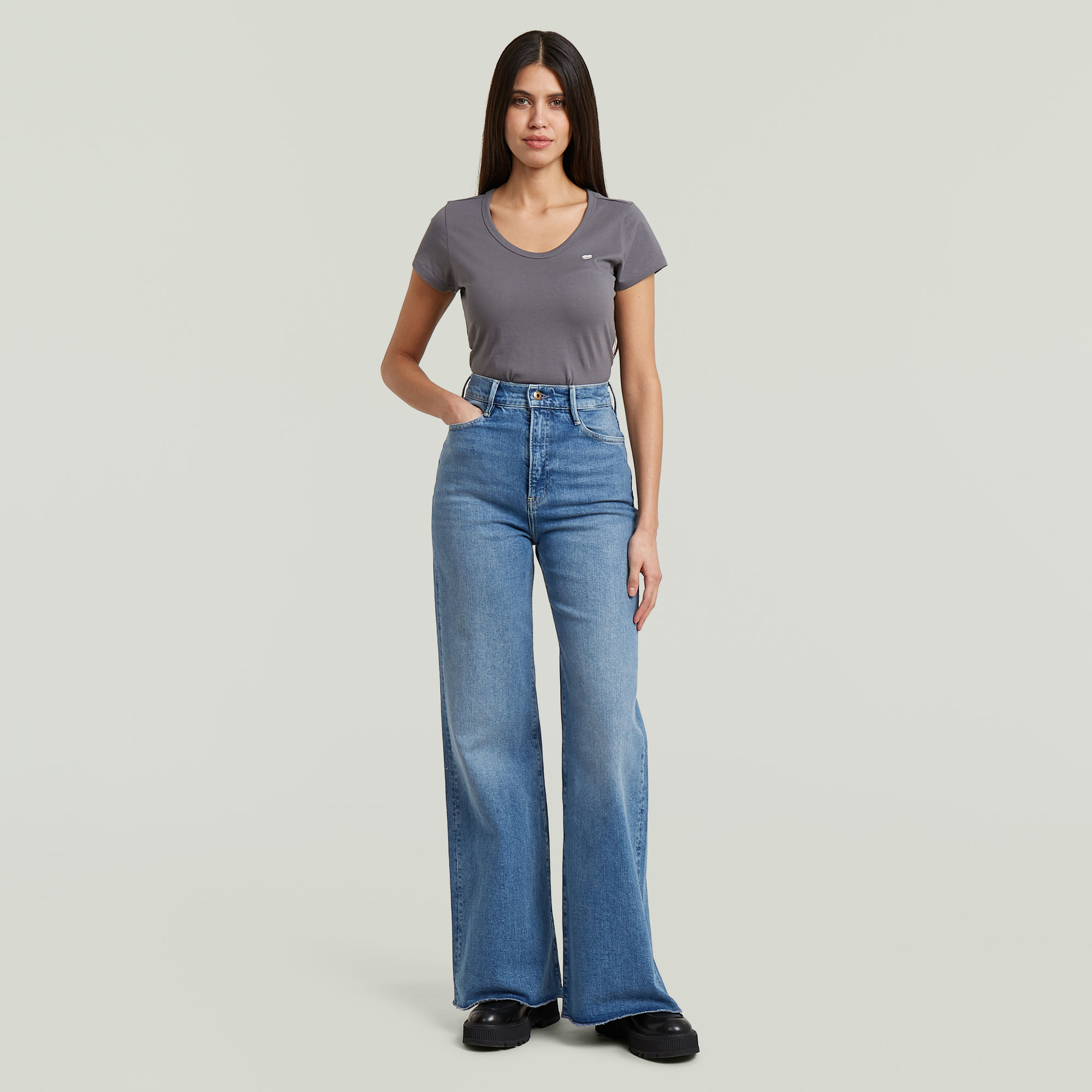 Thumbnail - Deck Ultra High Wide Leg Jeans - Mittelblau - Damen
