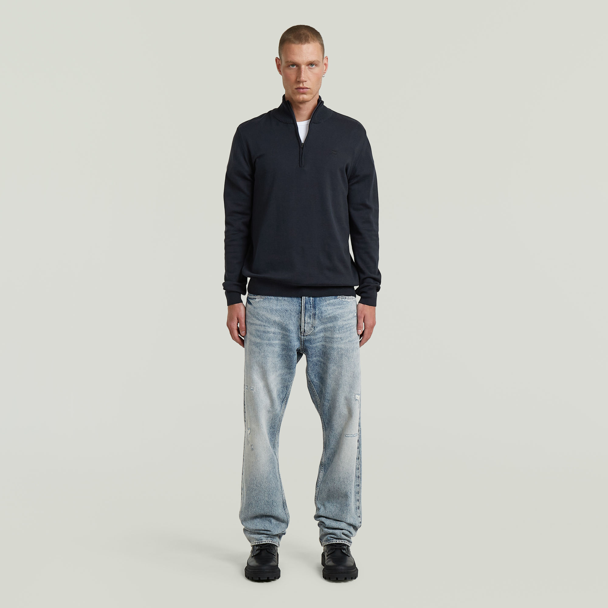 Thumbnail - Half Zip Knit Pullover - Dunkelblau - Herren