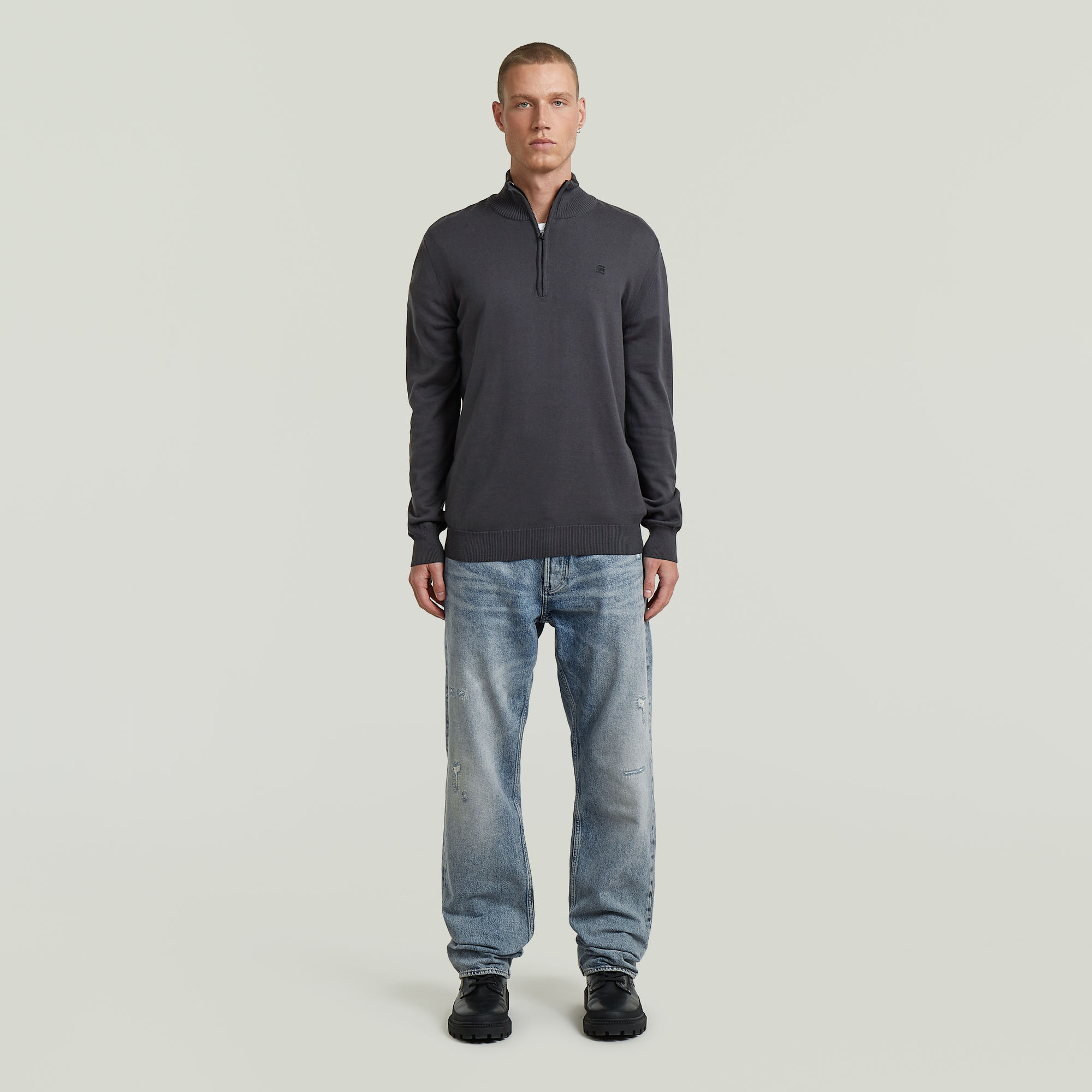 Thumbnail - Half Zip Knit Pullover - Grau - Herren