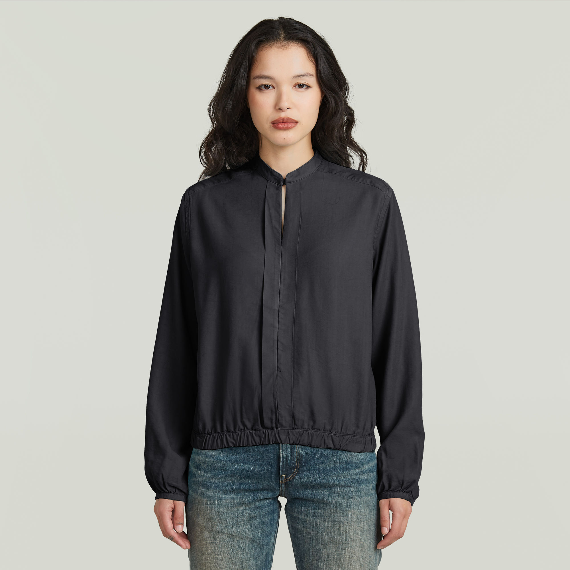 

Stand Up Collar Overhemd - Zwart - Dames