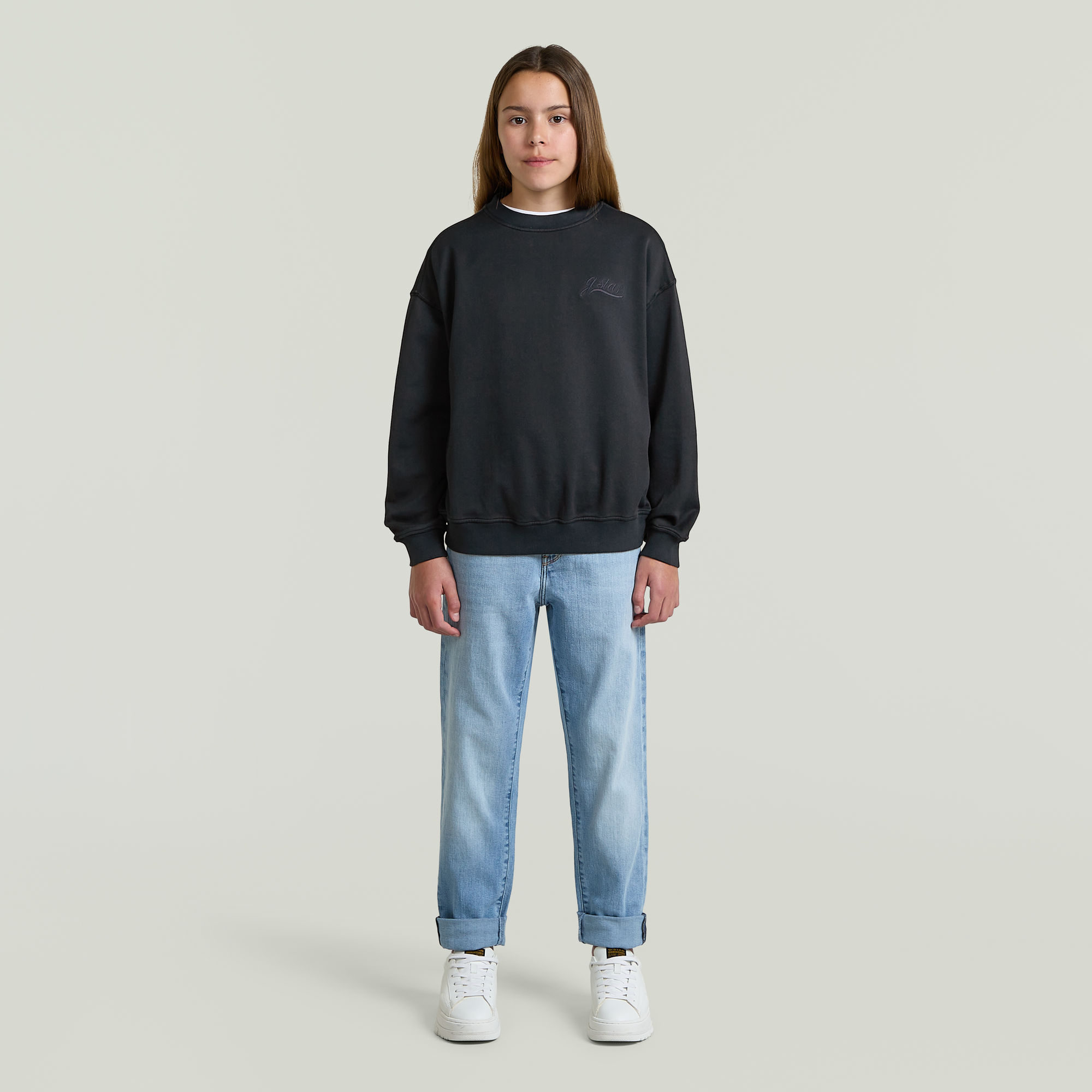 Thumbnail - Girls Oversized Crew Sweatshirt - Dunkelblau - mädchen