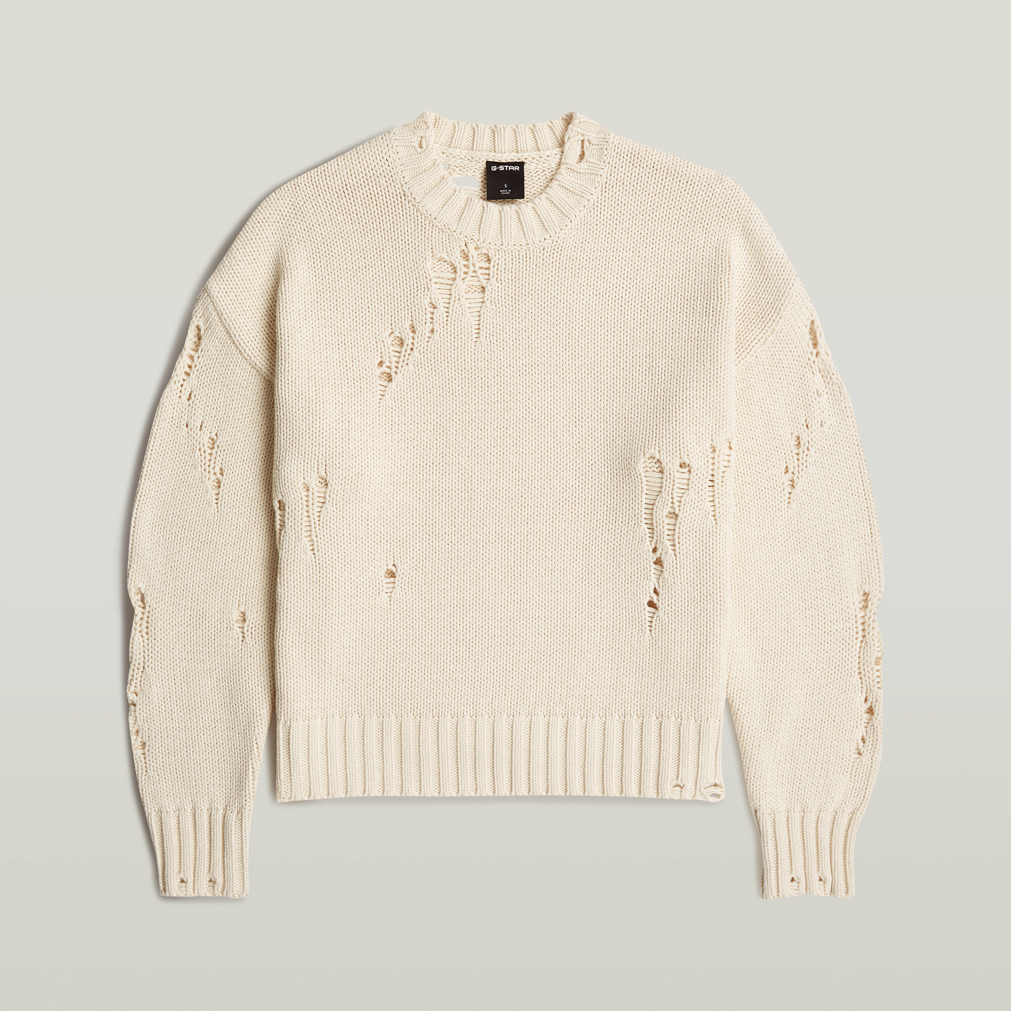 Thumbnail - Drop Needle Loose Knit Pullover - Weiß - Damen