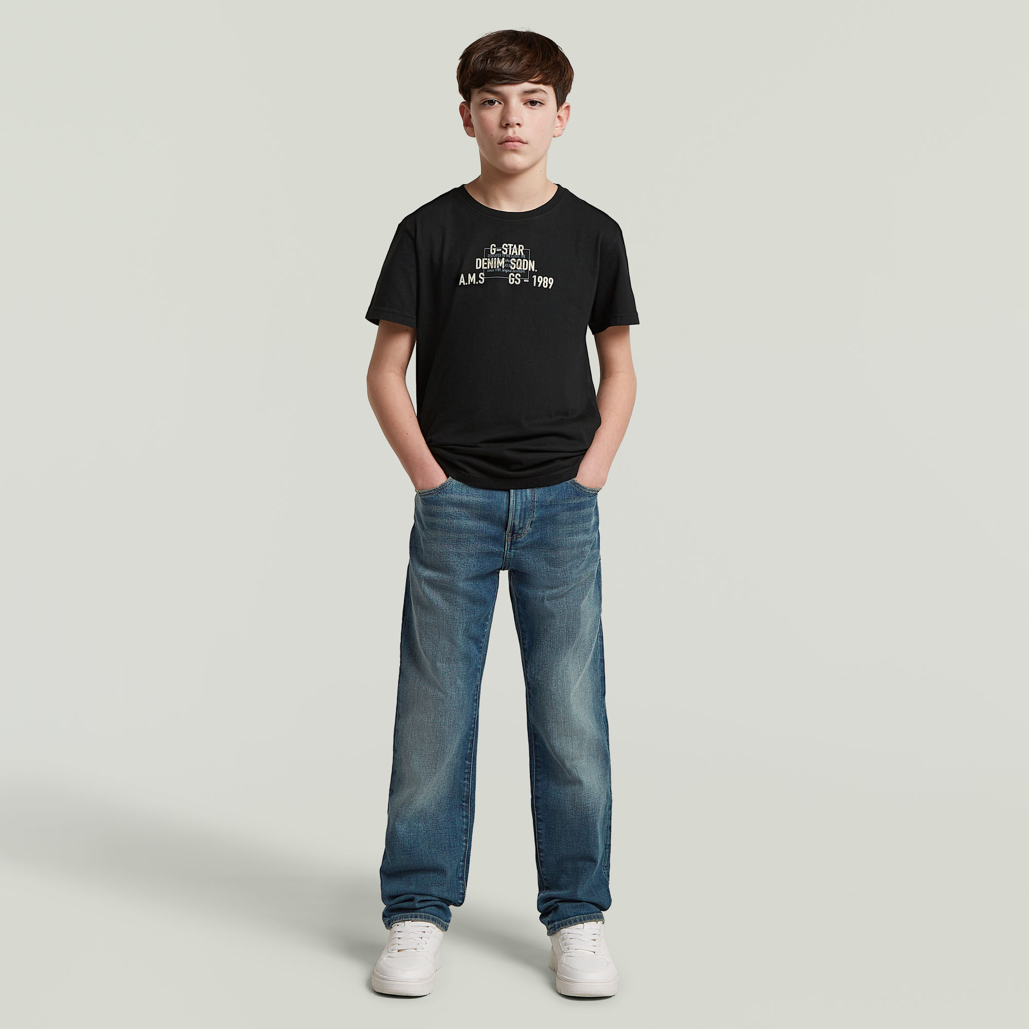 Thumbnail - Boys 3301 Straight Tapered Jeans - Mittelblau - jungen