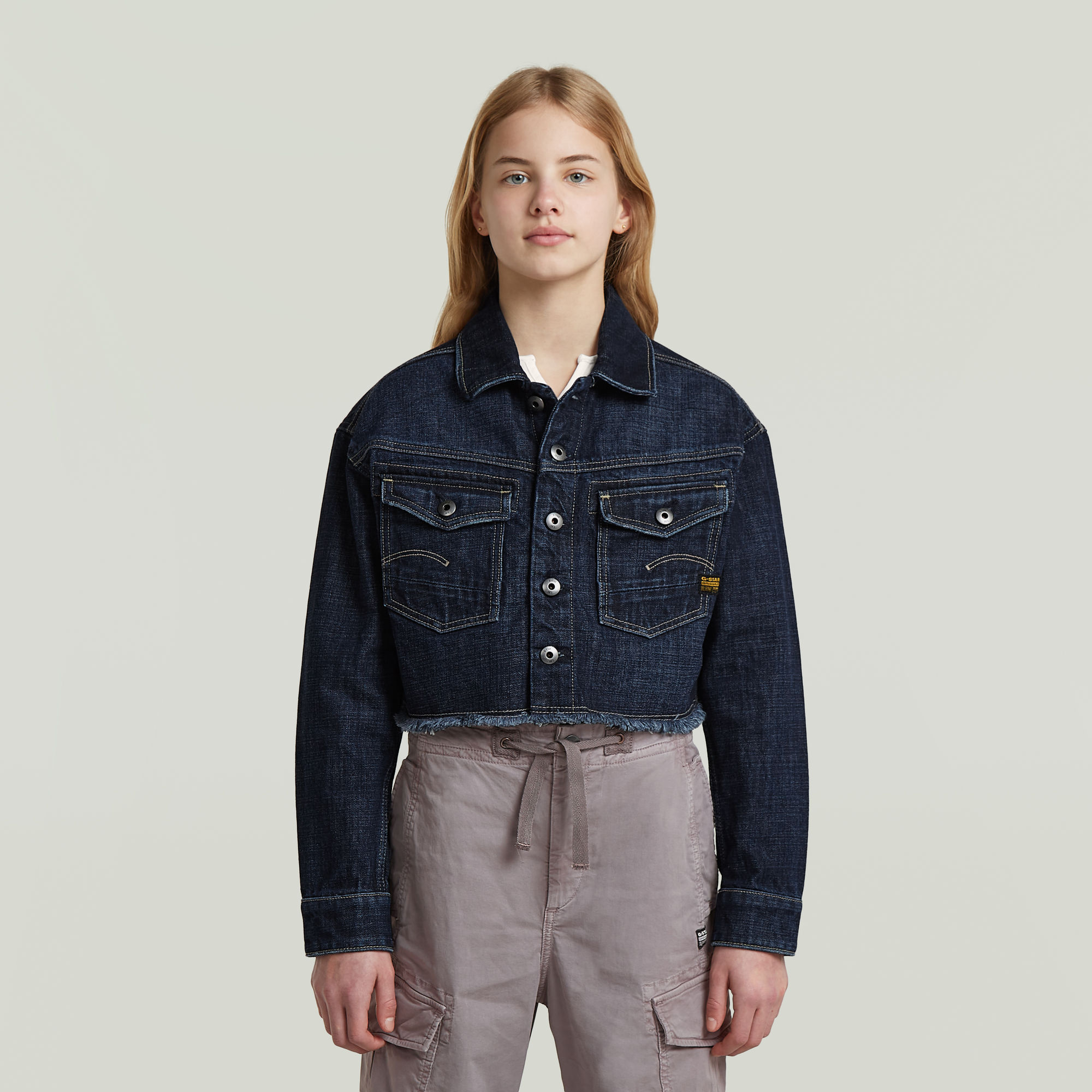 Girls Cropped Denim Jacke - Dunkelblau - mädchen
