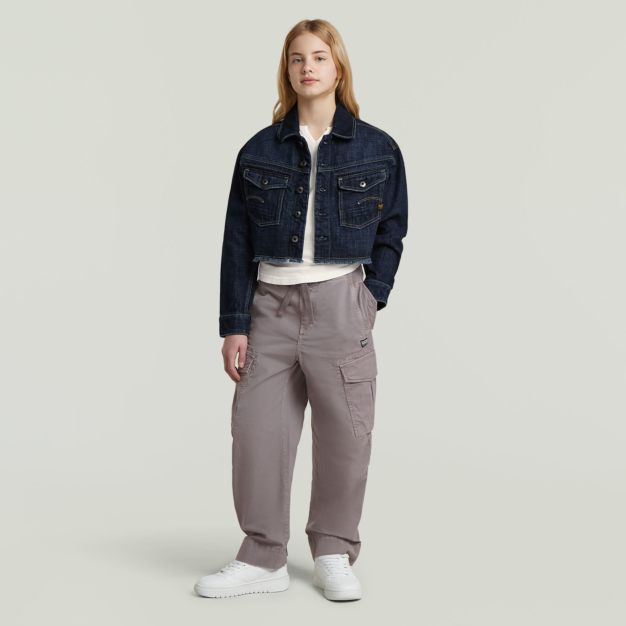 Thumbnail - Girls Cropped Denim Jacke - Dunkelblau - mädchen