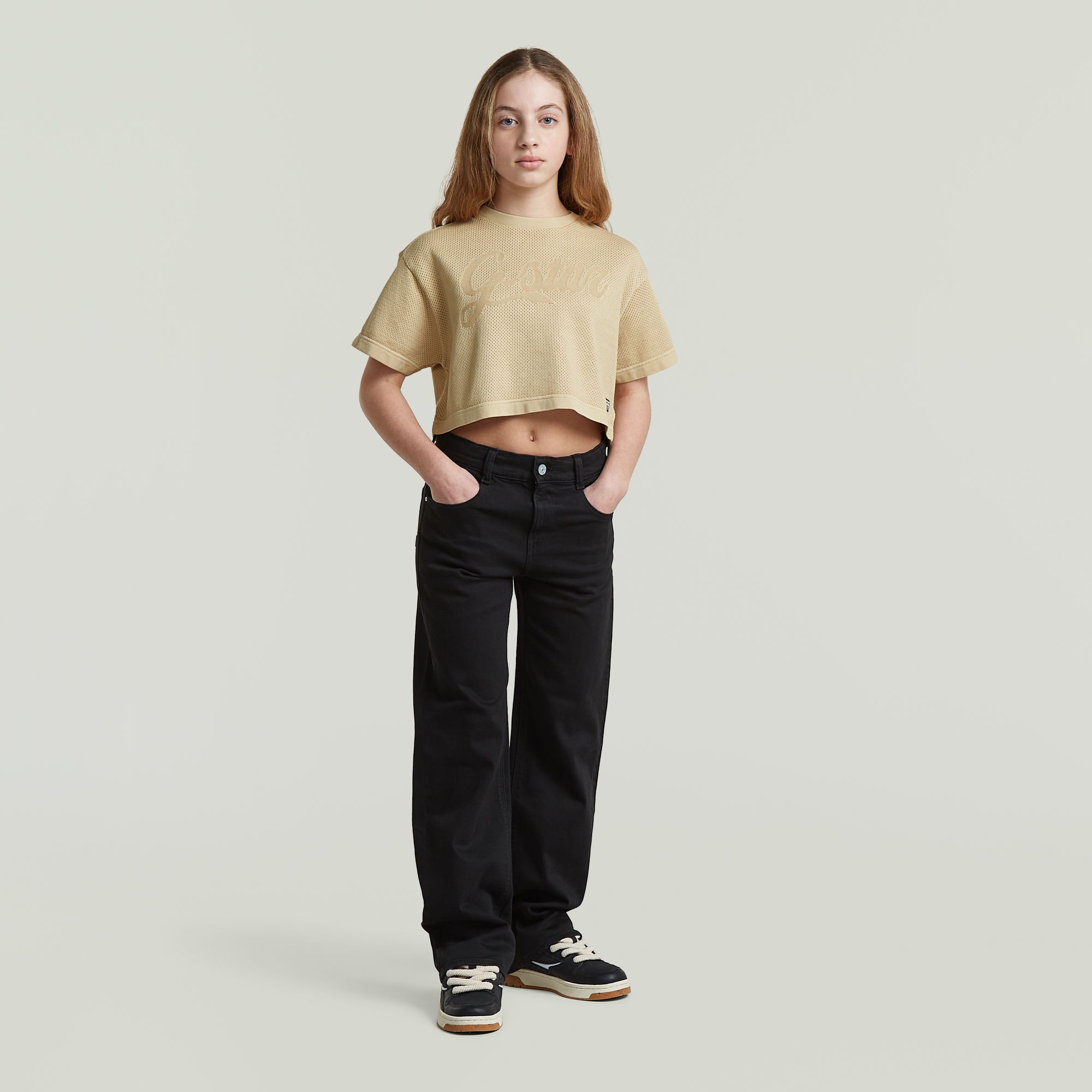 Thumbnail - Girls Boxy Cropped T-Shirt - Beige - mädchen