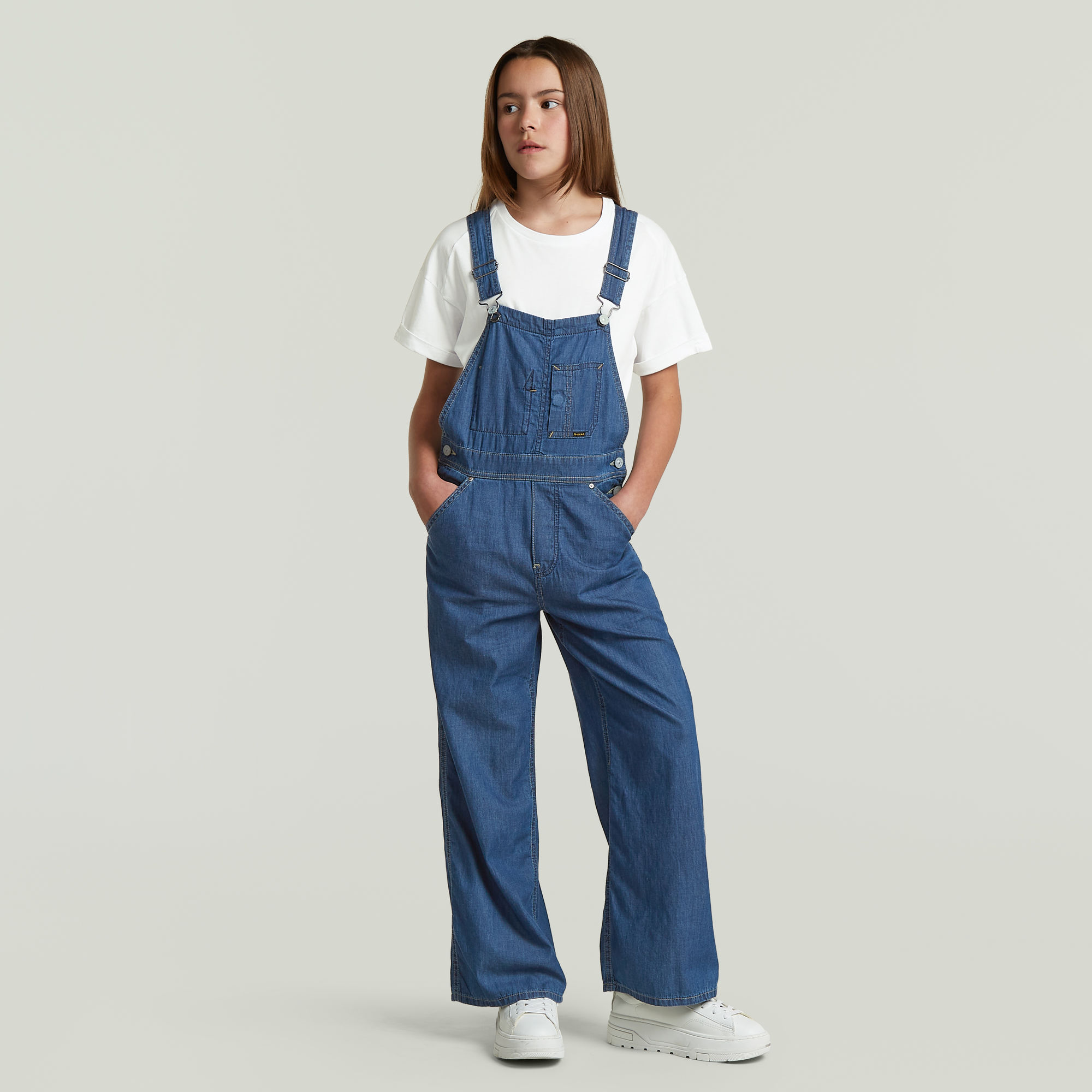 Thumbnail - Girls Midi Dungaree - Mittelblau - mädchen