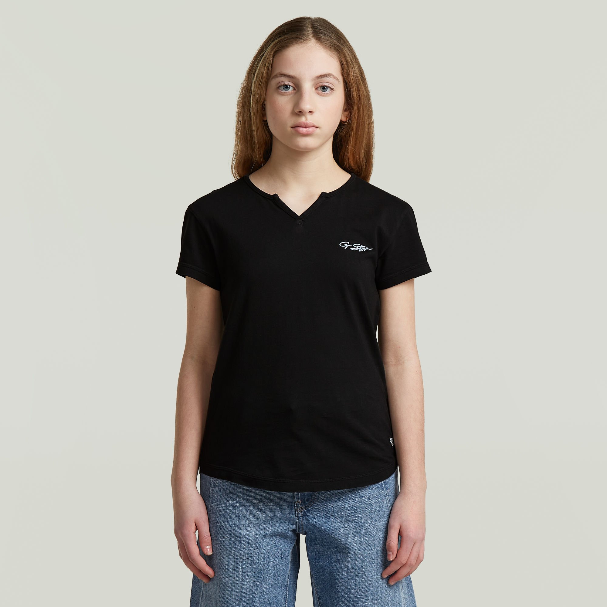 

Micro Placket Slim T-Shirt voor meisjes - Zwart - meisjes