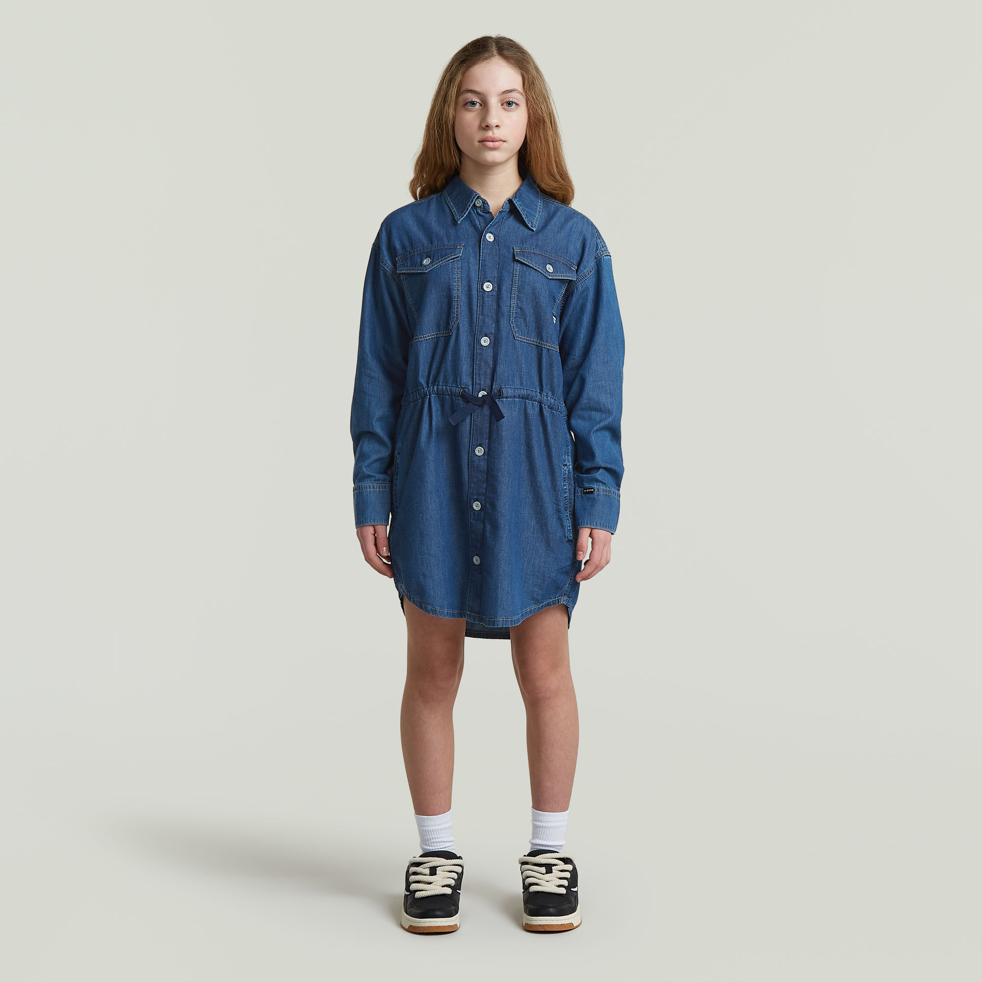 Girls Relaxed Drawcord Kleid - Mittelblau - mädchen