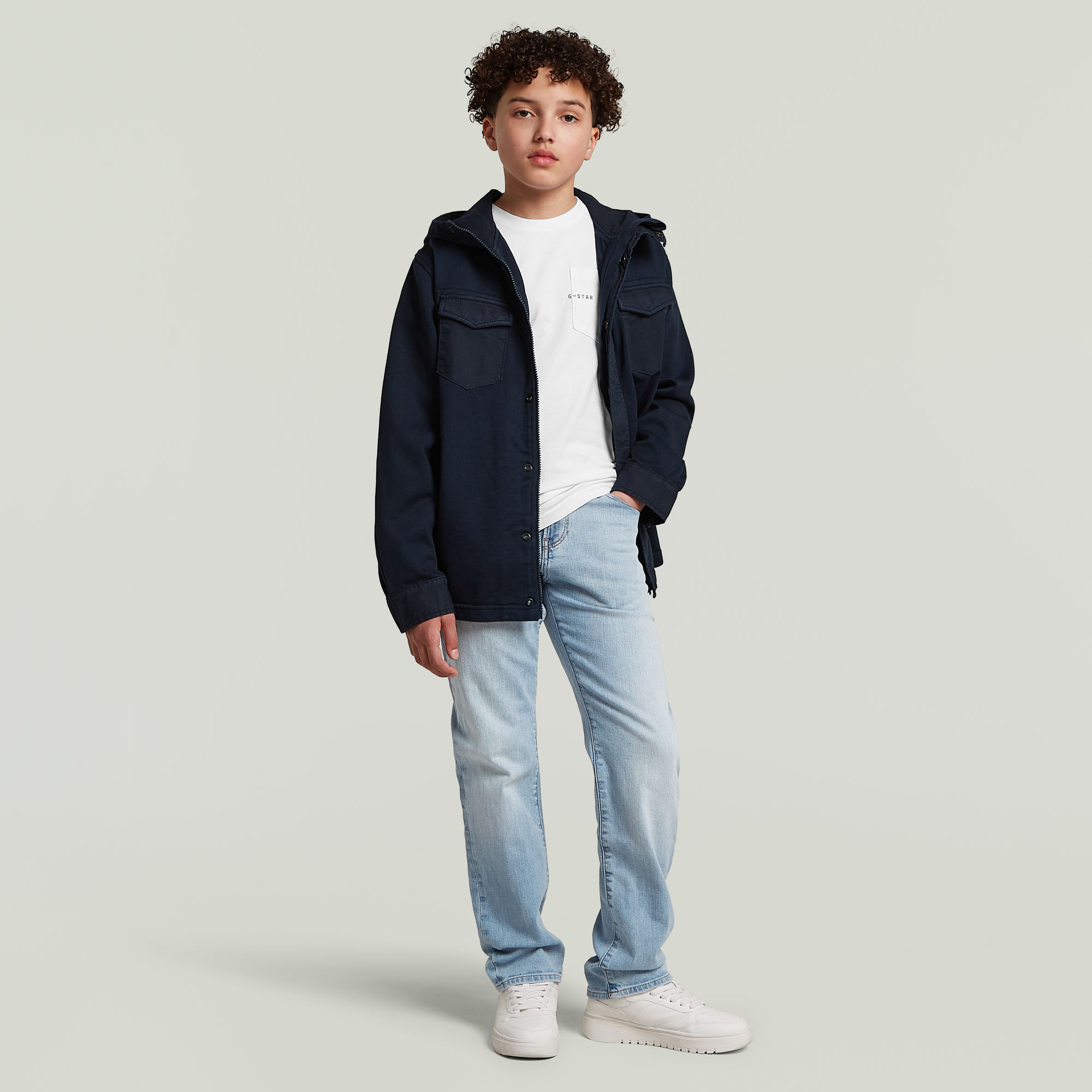 Thumbnail - Boys Army Hooded Zip Hemd - Dunkelblau - jungen