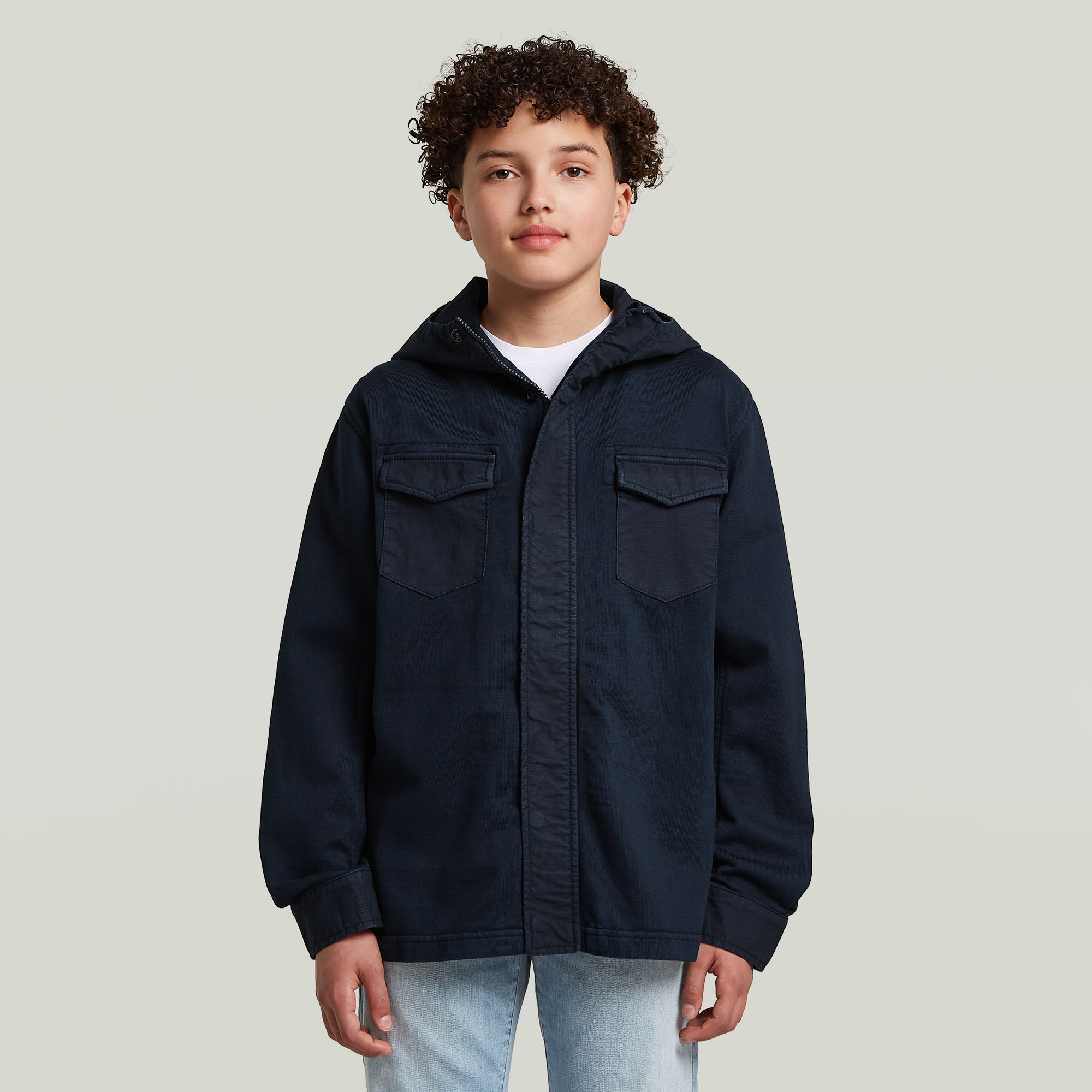 Boys Army Hooded Zip Hemd - Dunkelblau - jungen