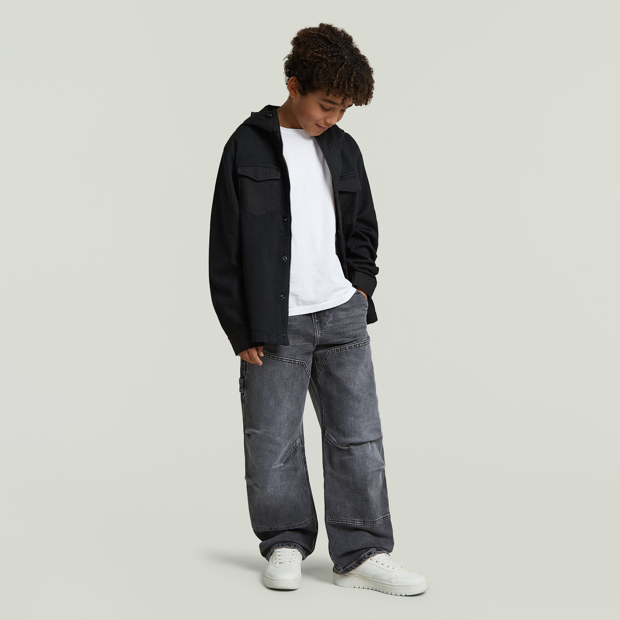 Thumbnail - Boys Army Hooded Zip Hemd - Schwarz - jungen