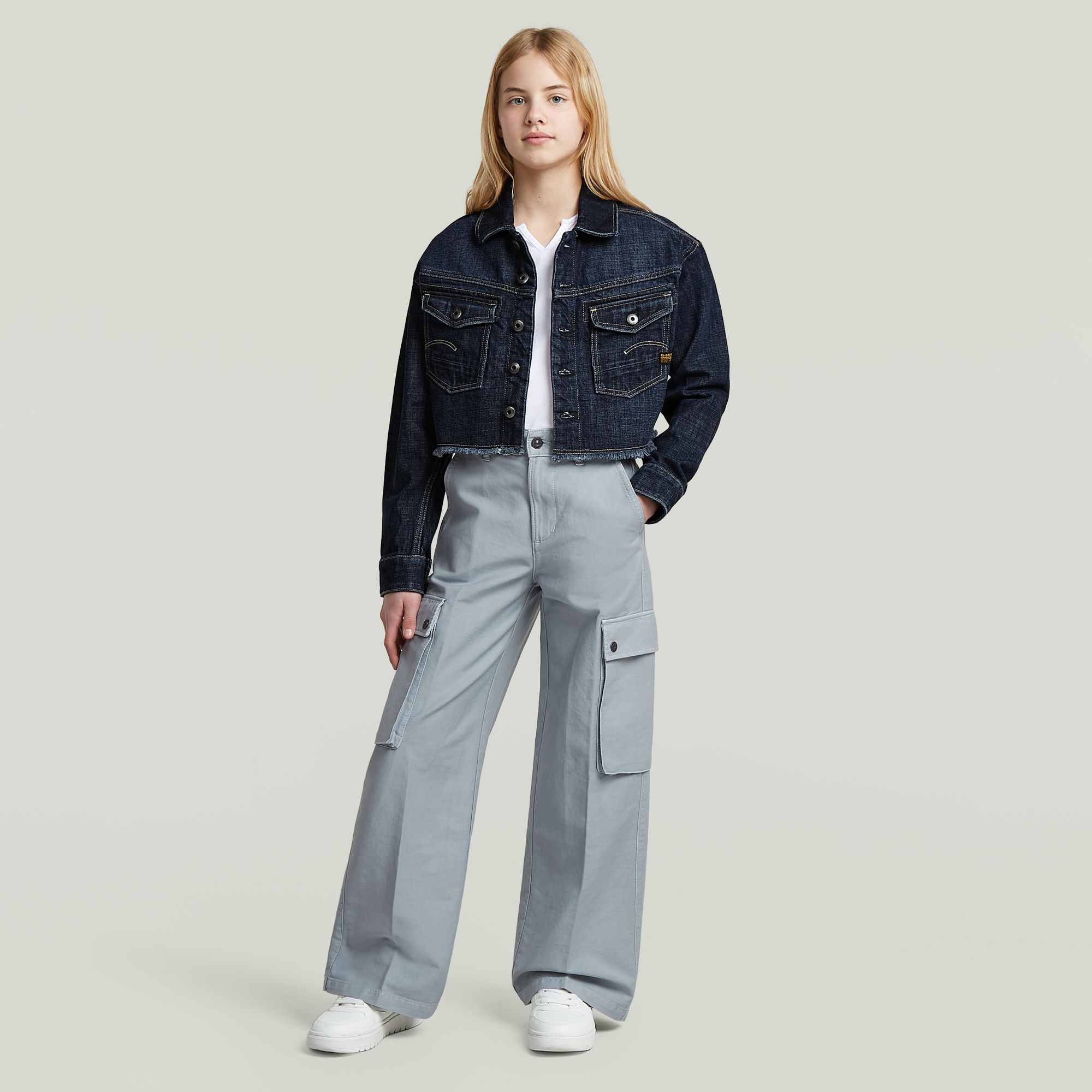 Thumbnail - Girls High Waist Cargohose - Hellblau - mädchen