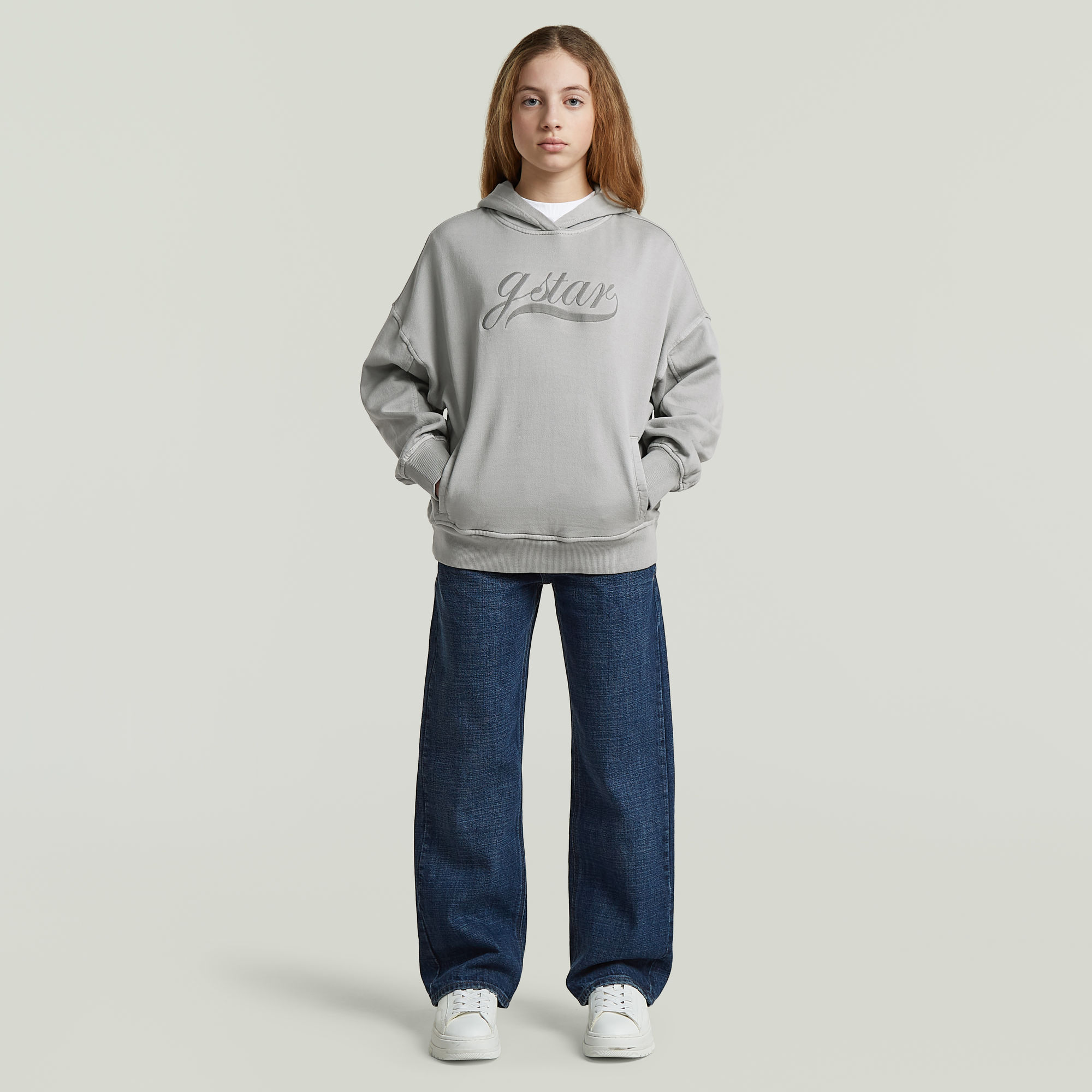 Thumbnail - Girls Oversized Hooded Sweatshirt - Grau - mädchen
