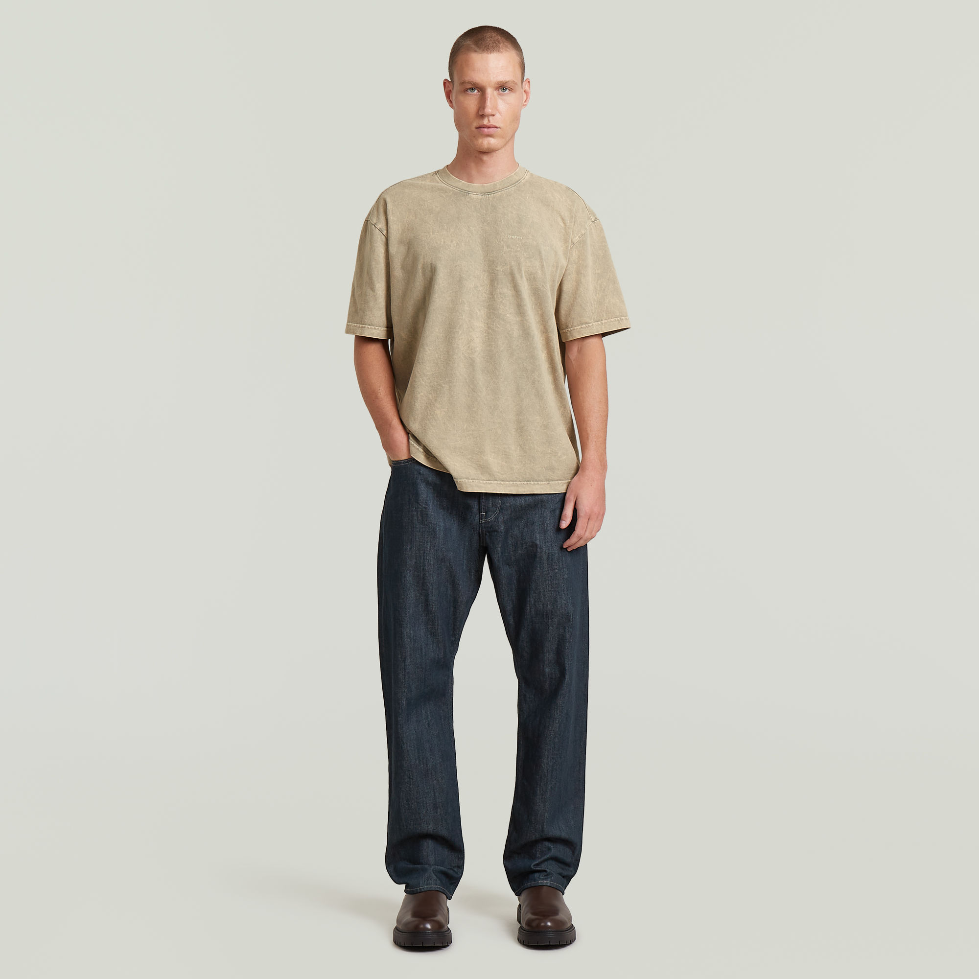 Thumbnail - Acid Washed T-Shirt - Beige - Herren