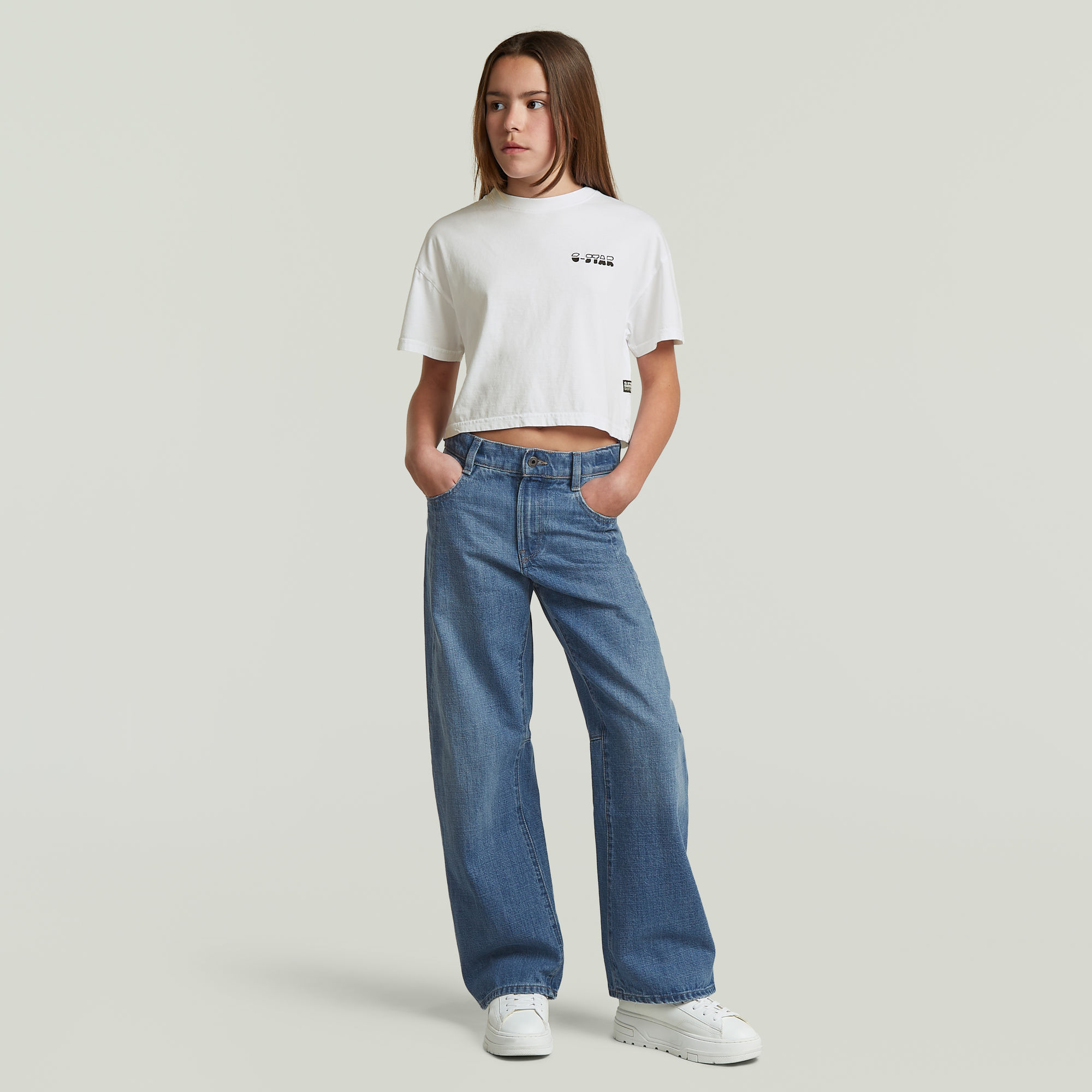 Thumbnail - Girls Cropped Relaxed T-Shirt - Weiß - mädchen