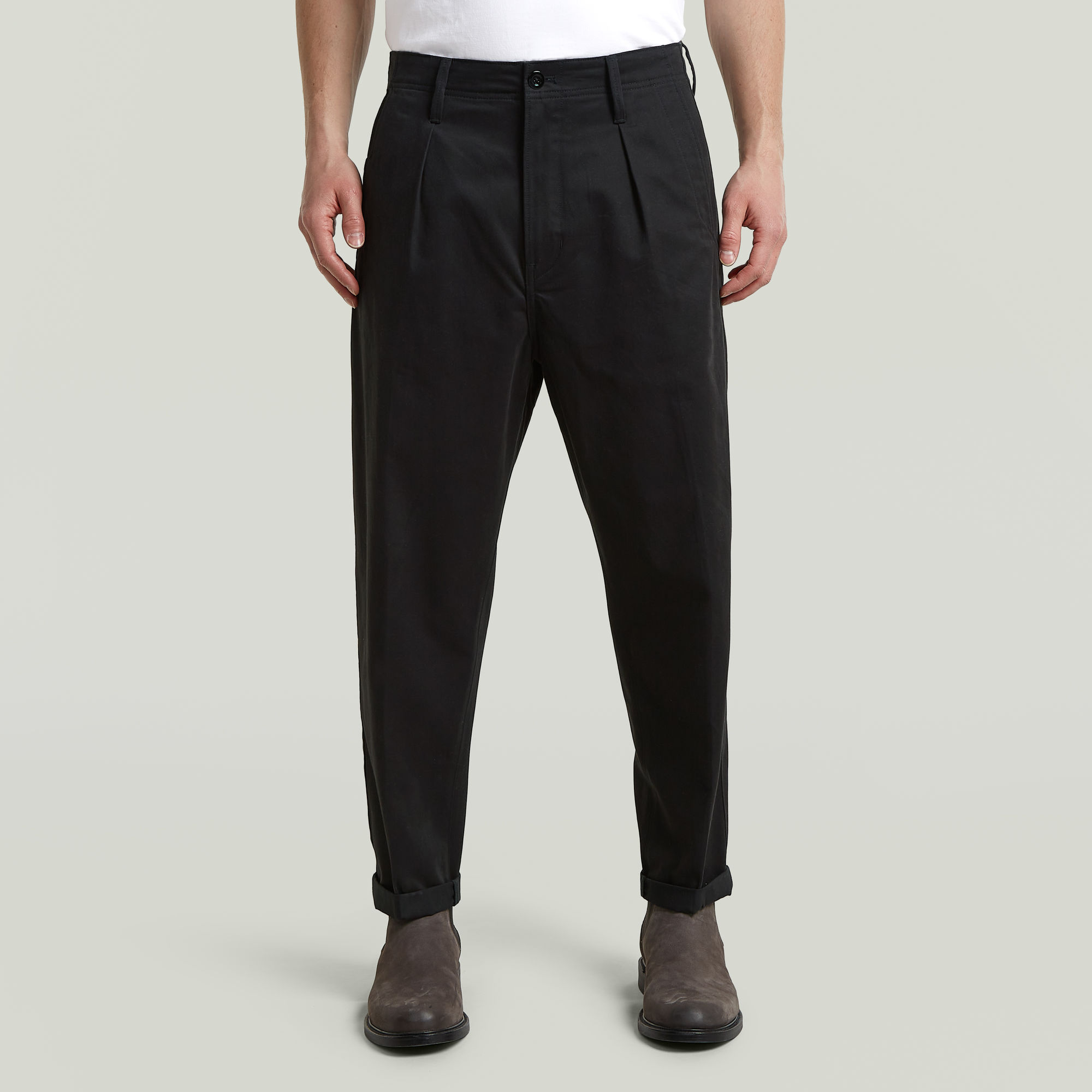 Pleated Chino Relaxed Tapered Hose - Schwarz - Herren