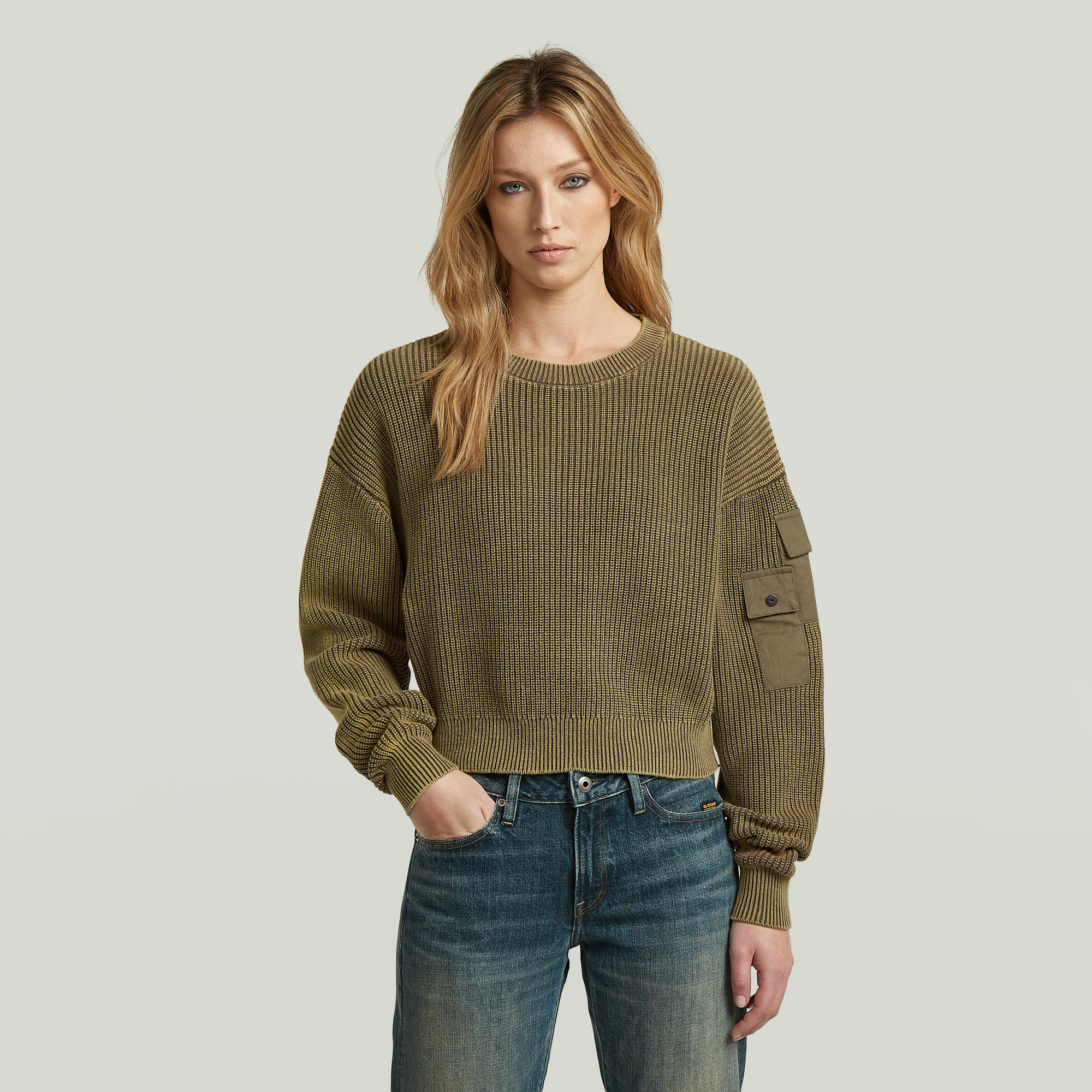 

Washed Pocket Loose Knit - Brown - Women