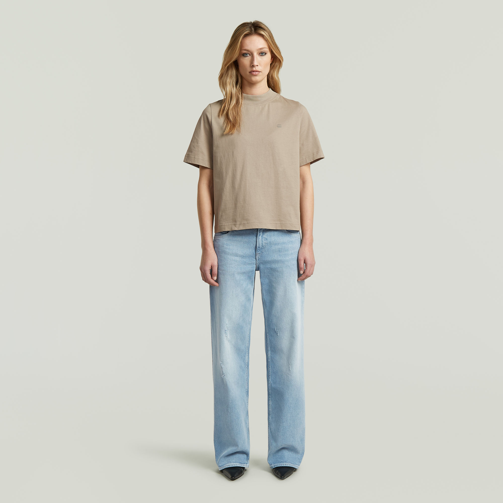 Thumbnail - Logo Mock T-Shirt - Beige - Damen