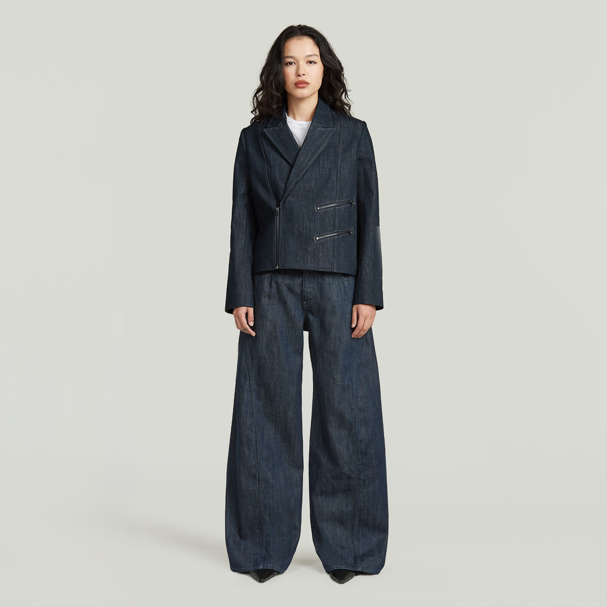 Thumbnail - Helyx Cinch Wide Jeans - Dunkelblau - Damen