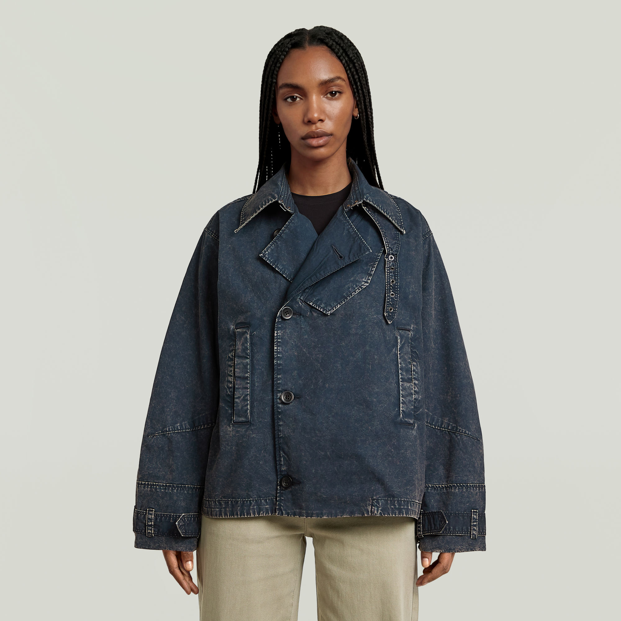 Oversized Short Trenchcoat - Dunkelblau - Damen