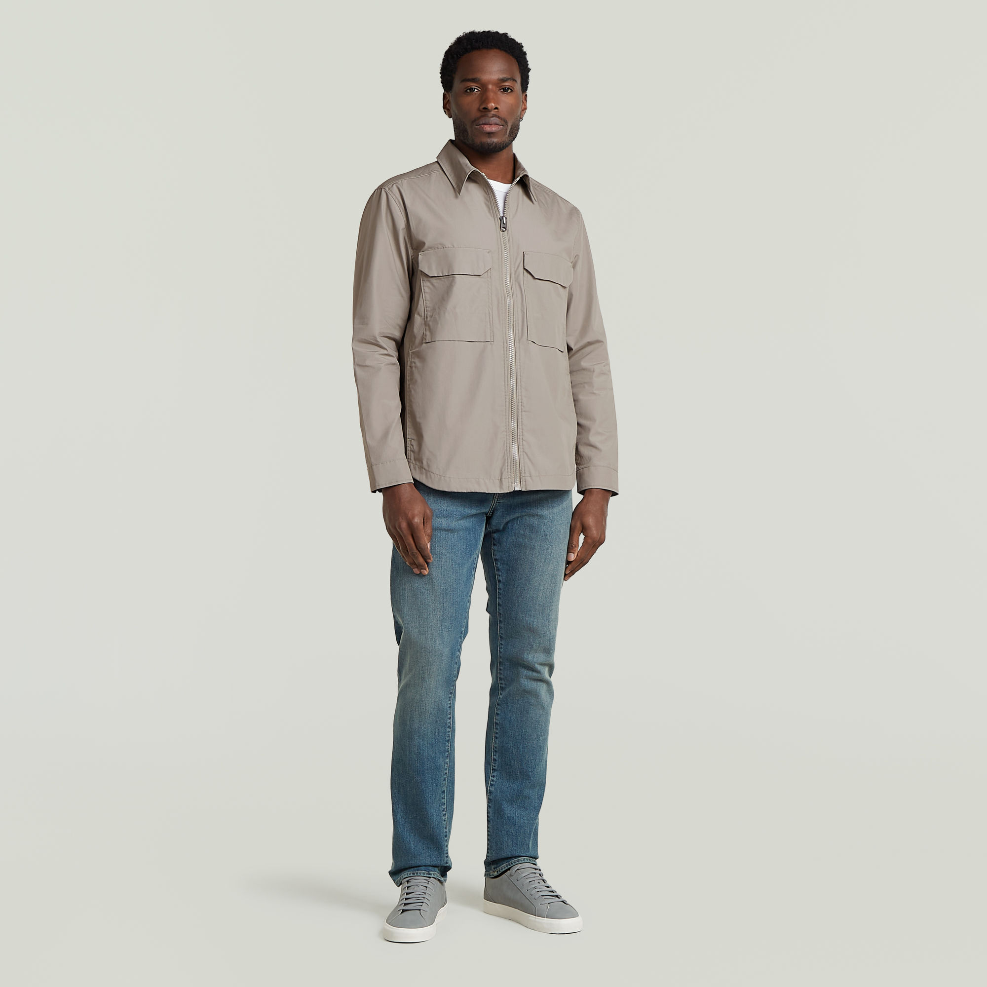 Thumbnail - Zip Regular Overshirt - Beige - Herren