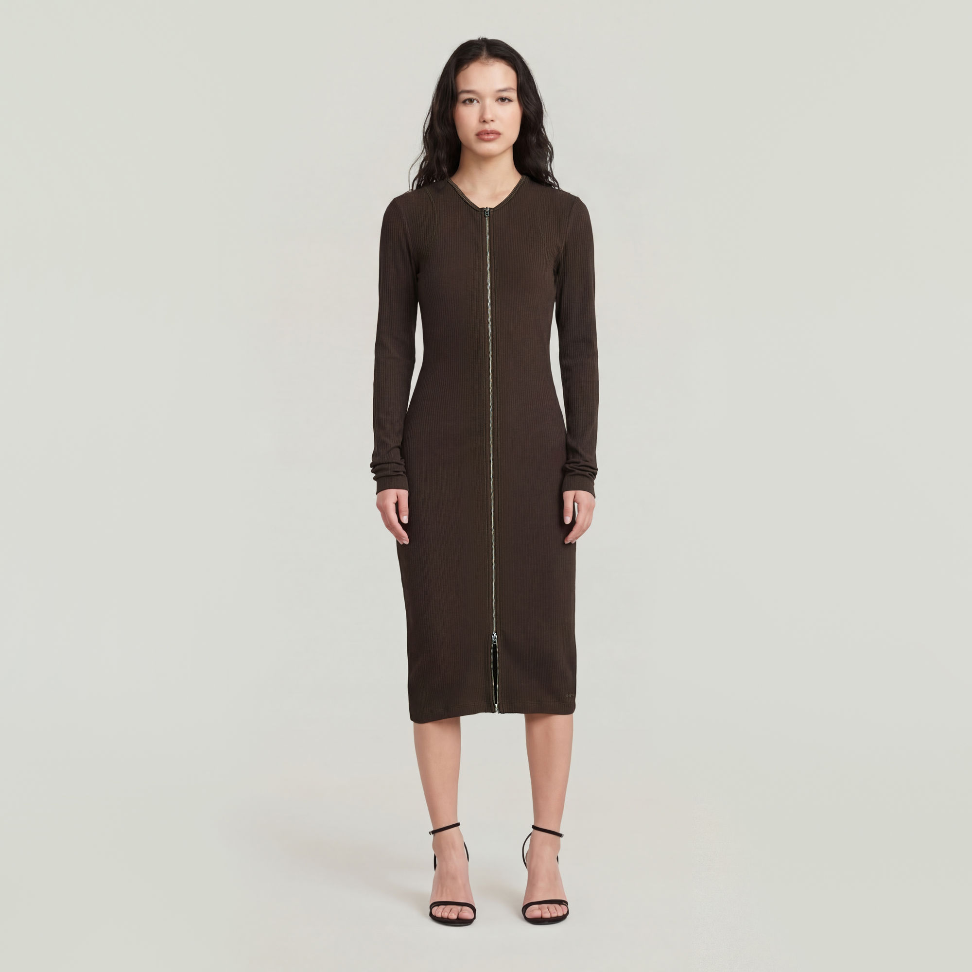 2 Way Slim Rib Kleid - Braun - Damen