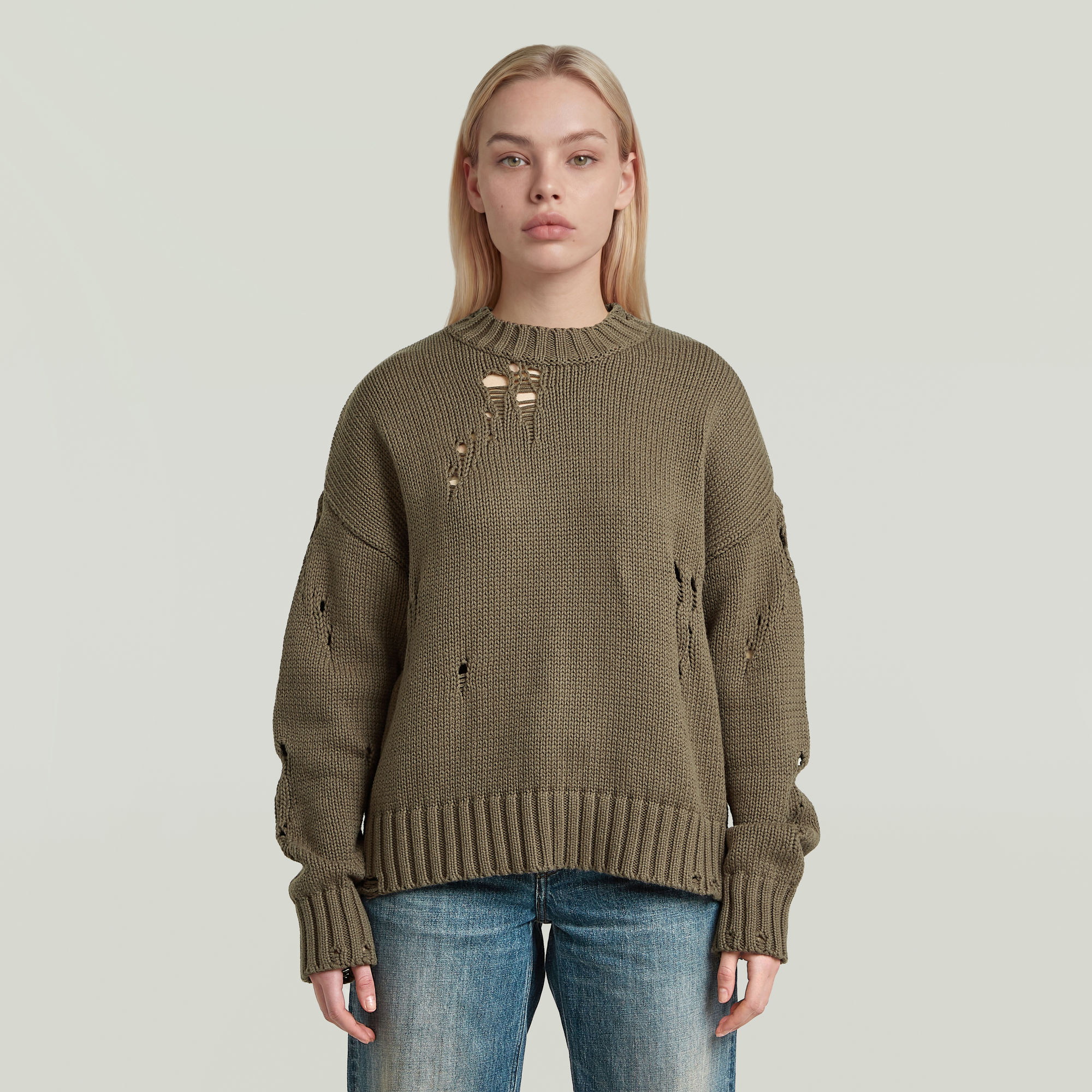 Drop Needle Loose Knit Pullover - Braun - Damen