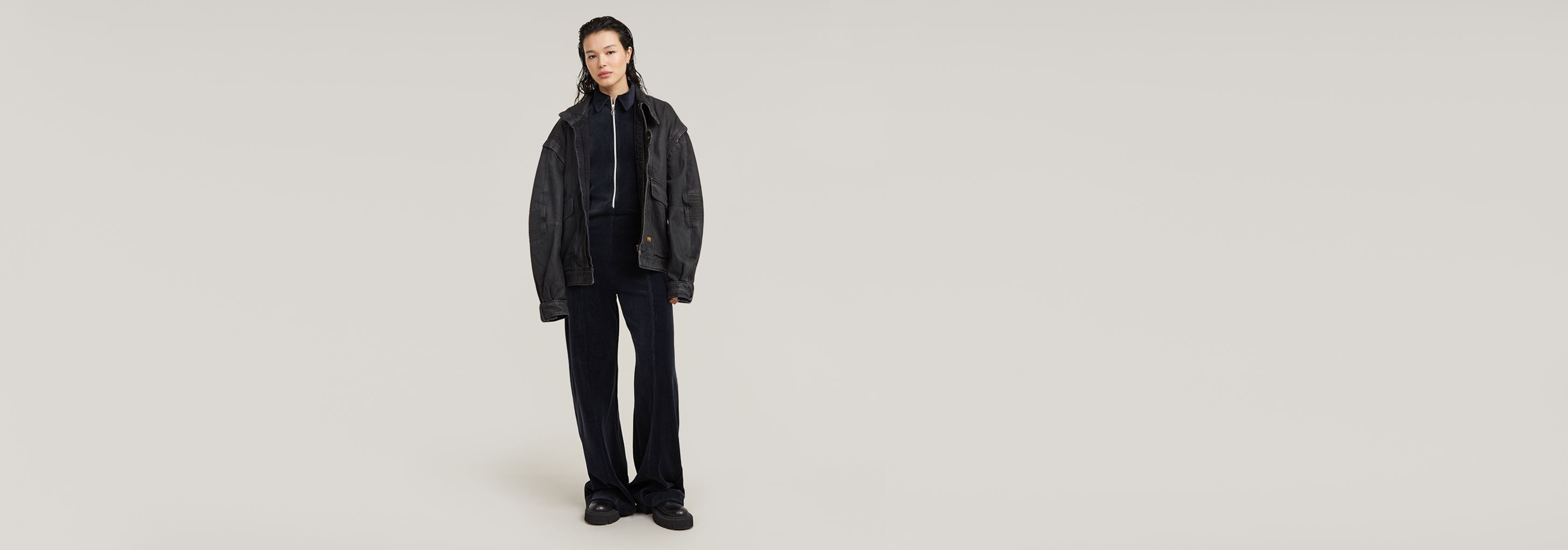 Wide Leg Velvet Jumpsuit | Dark blue | G-STAR® US