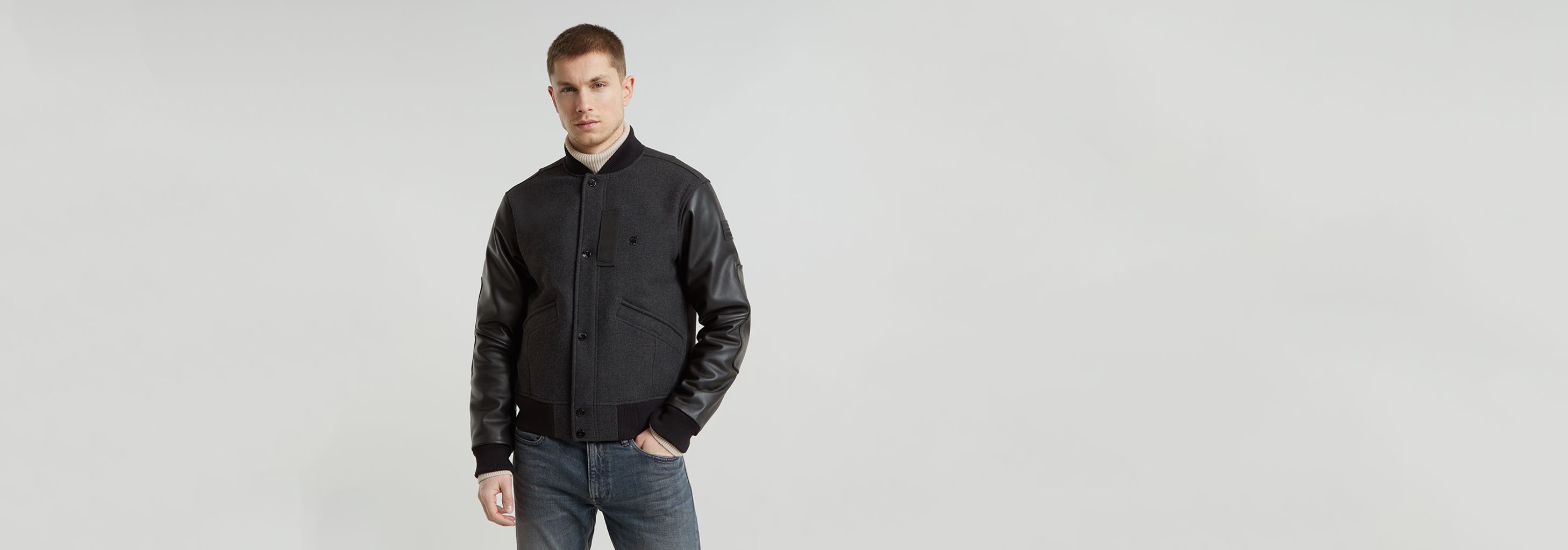 Varsity Wool Leather Jacket | Grey | G-STAR® US