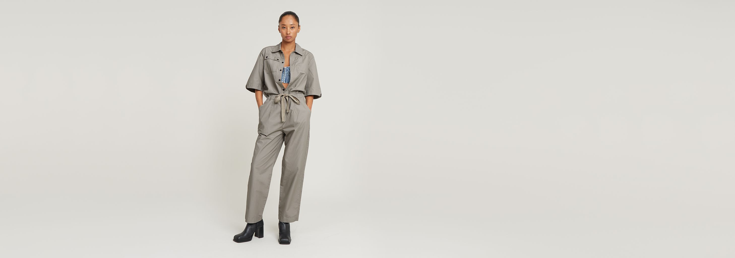 オールインワン・サロペット KANGRA Women Jumpsuits S5A192146 289 Beige Women's Temperament Commuting Jumpsuit Solid V Neck Long