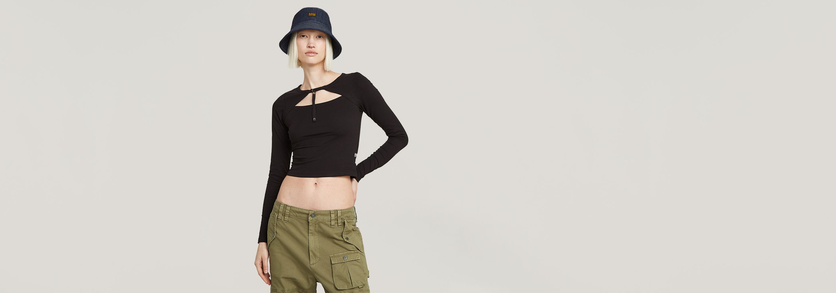 Cropped Keyhole Slim Top | Black | G-STAR® US