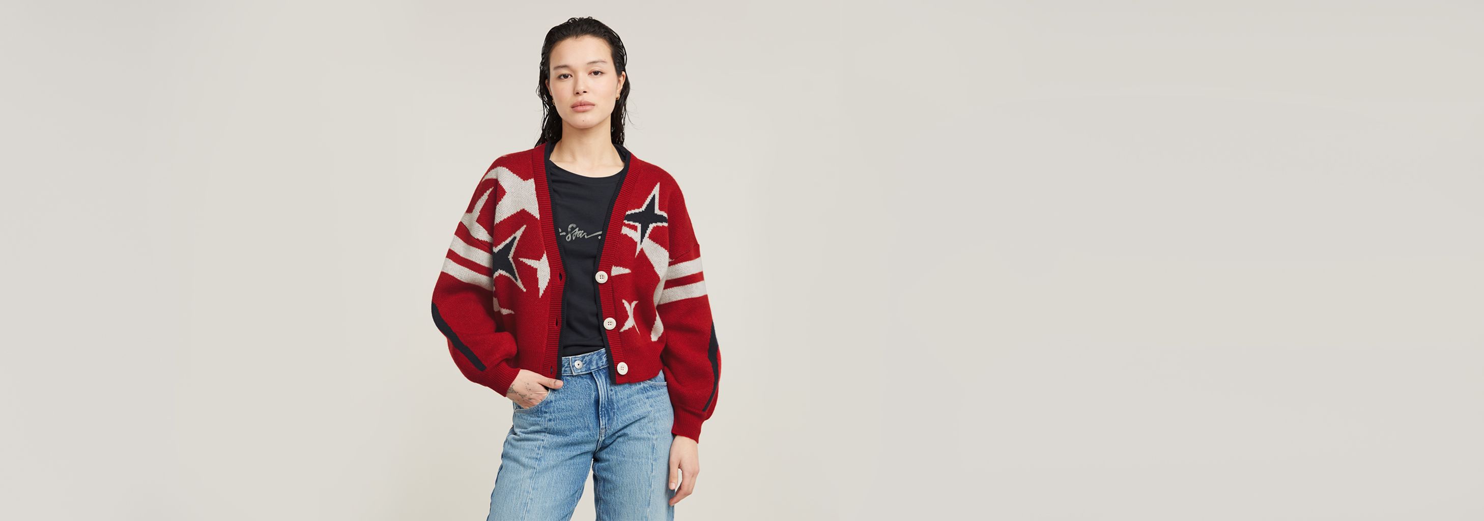 G-STAR RAW(ジースターロー) Holiday Loose Knitted Cardigan ルーズFIT ニットカーディガン color :RED(レッド) G-STAR RAW RAW(ジースターロー) Holiday Loose Knitted