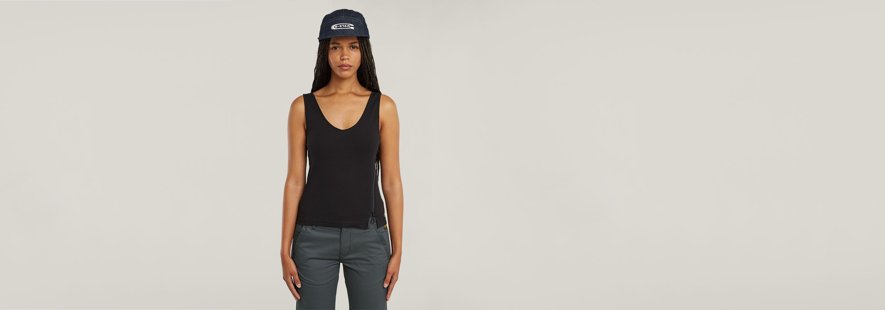 Asymmetrical Zip Slim Tank Top | Black | G-STAR® US