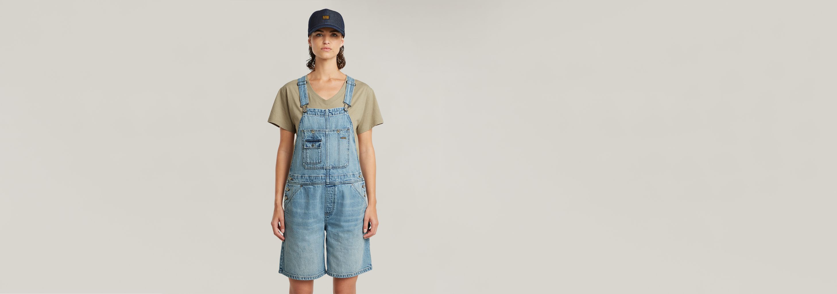 NEW G-Star Raw ジースター BRONSON SHORT JUMPSUIT Blue G Star Raw Women Blue V Neck Loose Fit Bronson Short
