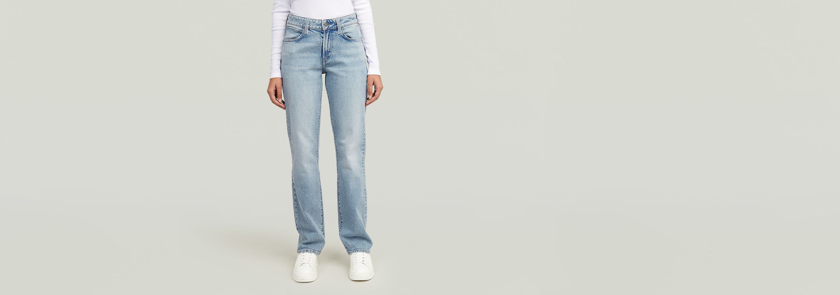 ★GLOWNY★ 95 DESTROYED STRAIGHT FIT JEANS (LIGHT BLUE) 01-1050W-99 - 105 - Standard Fit Denim - 90s Sky Blue | Dant