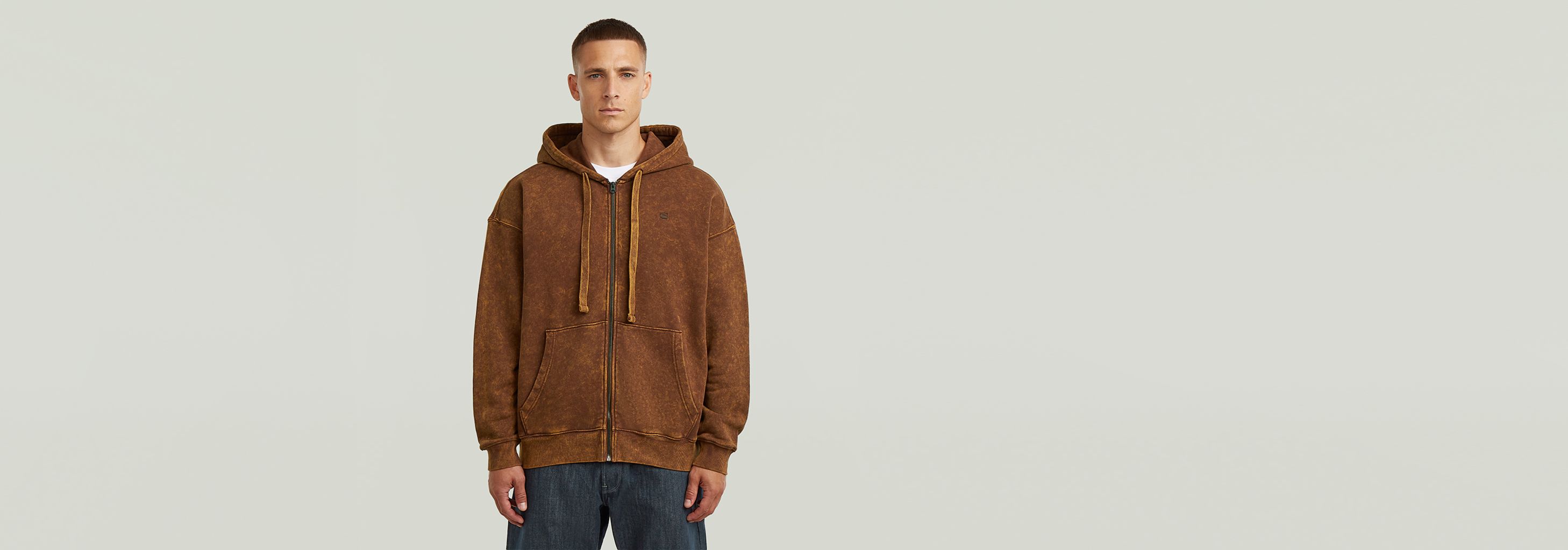 Washed Loose Full Zip Hoodie | Brown | G-STAR® US