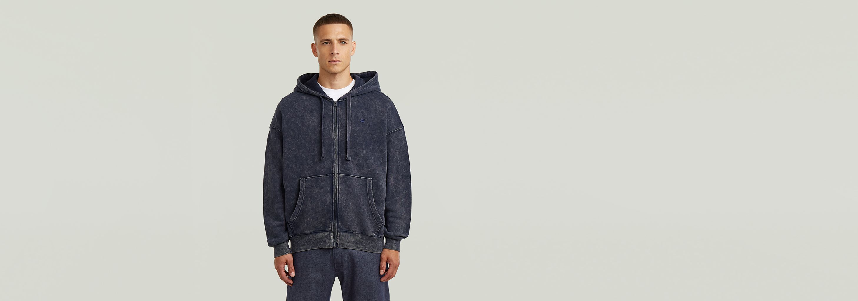 Washed Loose Full Zip Hoodie | Dark blue | G-STAR® US