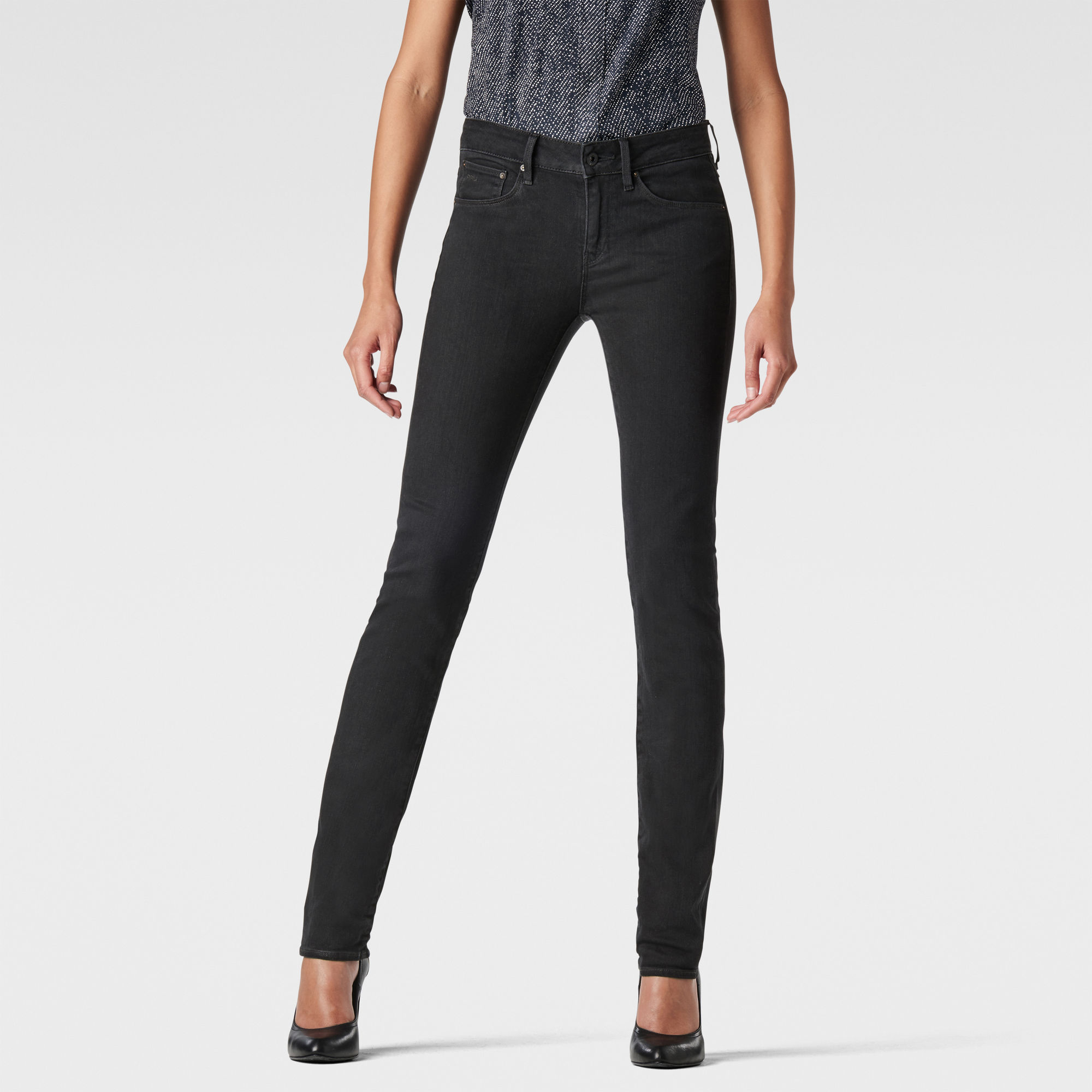 high waist straight jeans black